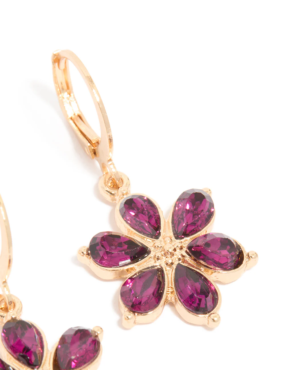 Gold Red Diamante Flower Hoop Earrings - Image 4