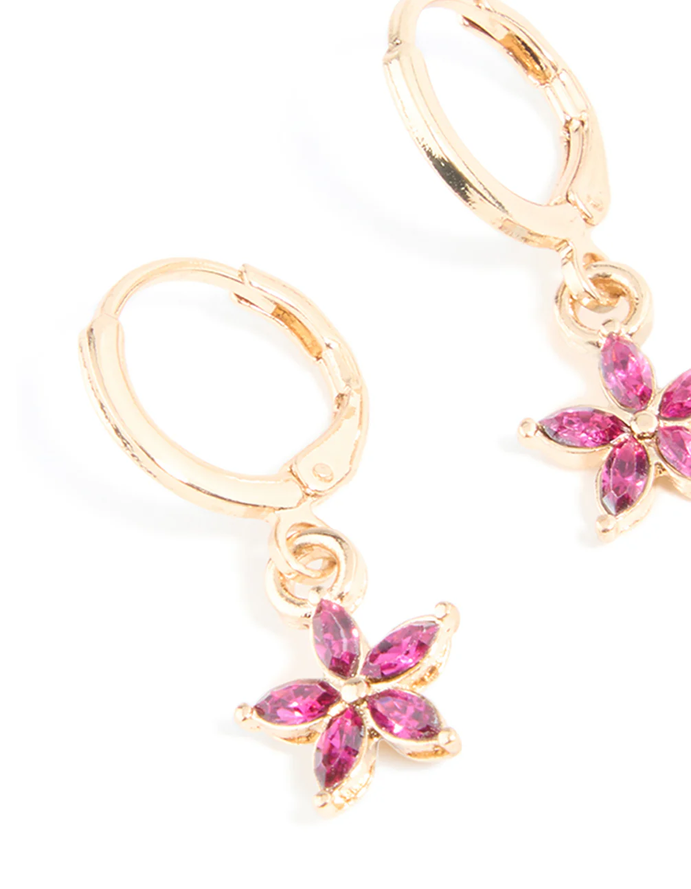Gold Red Diamante Flower Huggie Earrings - Image 4