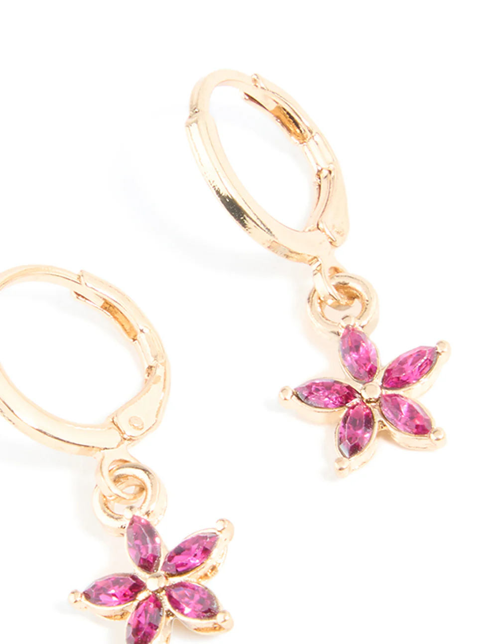 Gold Red Diamante Flower Huggie Earrings - Image 5