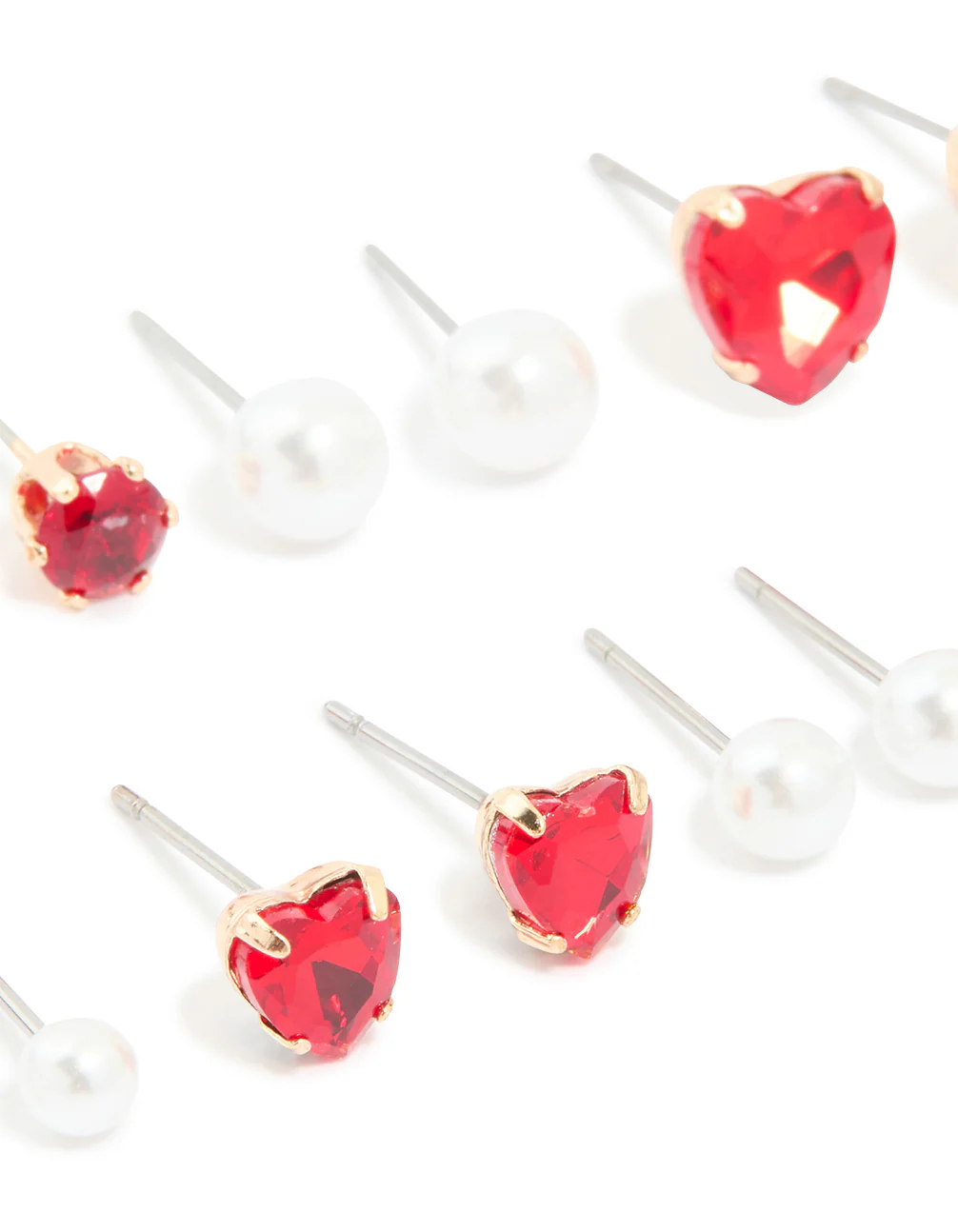 Gold Red Diamante Heart & Pearl Earrings 8-Pack - Image 2