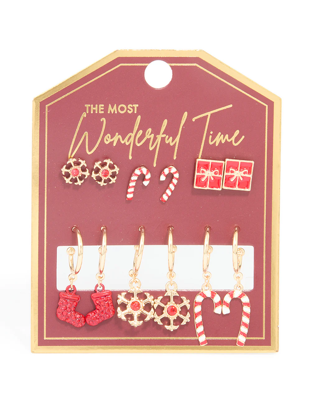Gold Red Diamante Snowflake & Present Earrings 6-Pack - Image 3