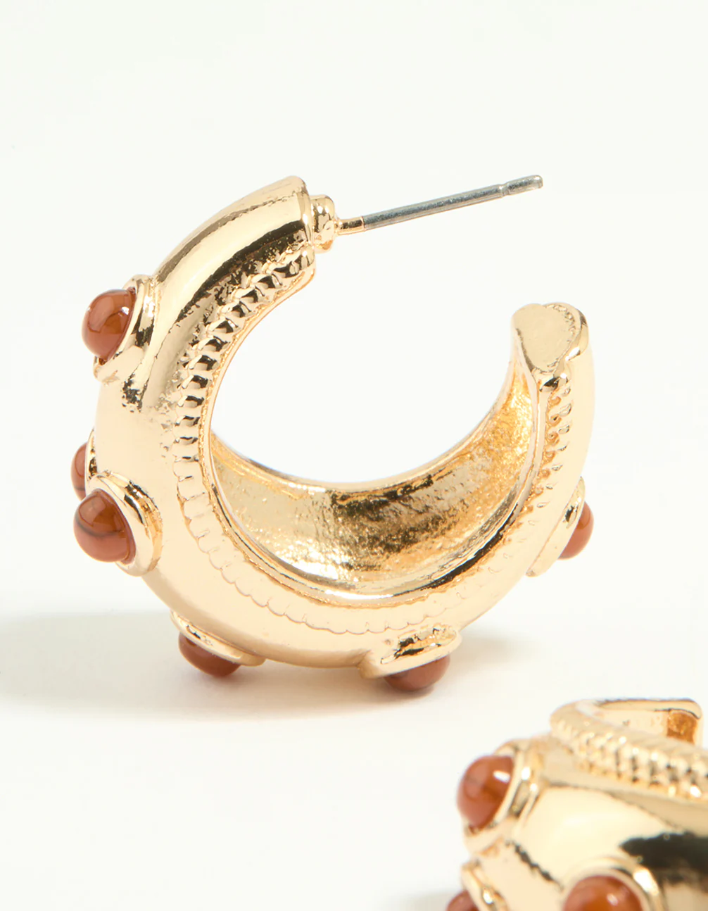 Gold Red Dot Hoop Earrings - Image 4