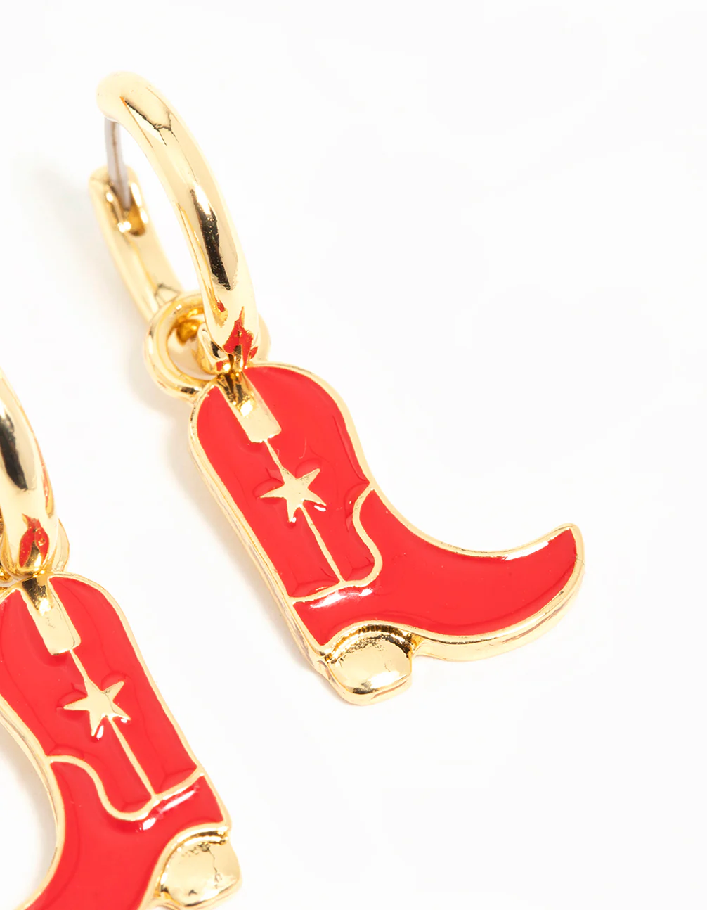 Gold Plated Red Enamel Cowboy Boot Drop Earrings - Image 3