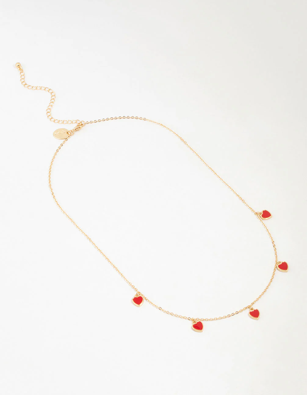 Gold Red Enamel Heart Necklace - Image 2