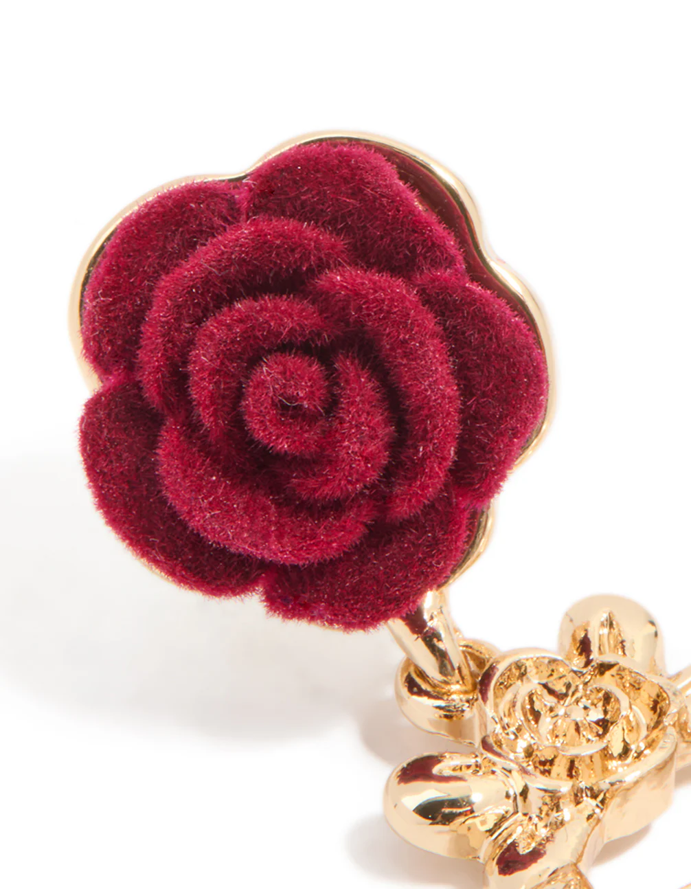 Gold Red Flower & Pearl Heart Drop Earrings - Image 4
