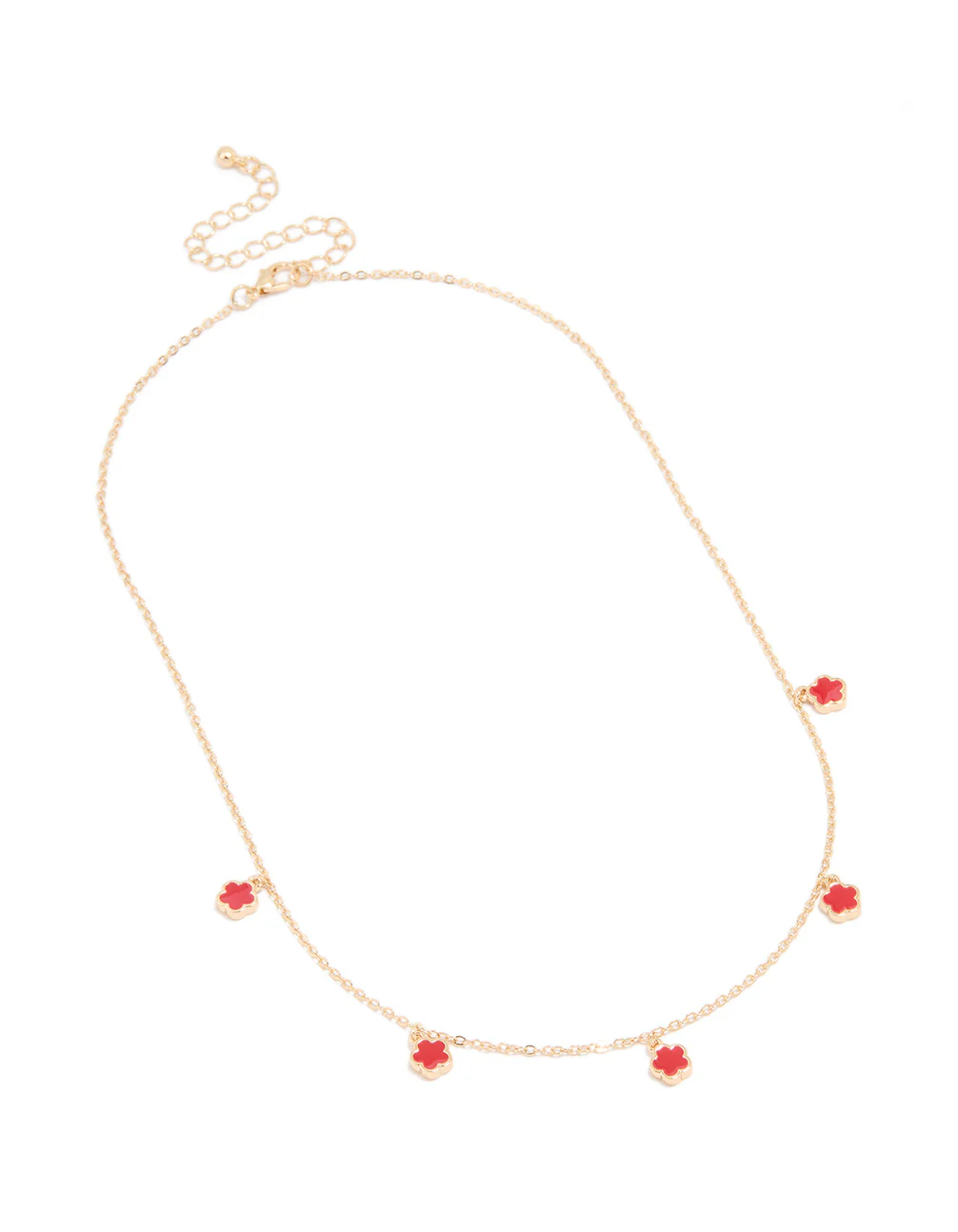 Gold Red Flower Petal Station Necklace - Image 2