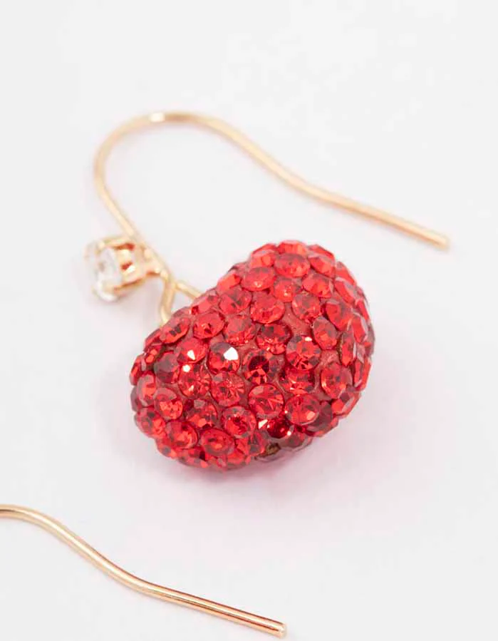 Gold & Red Glamorous Puffy Heart Drop Earrings - Image 3