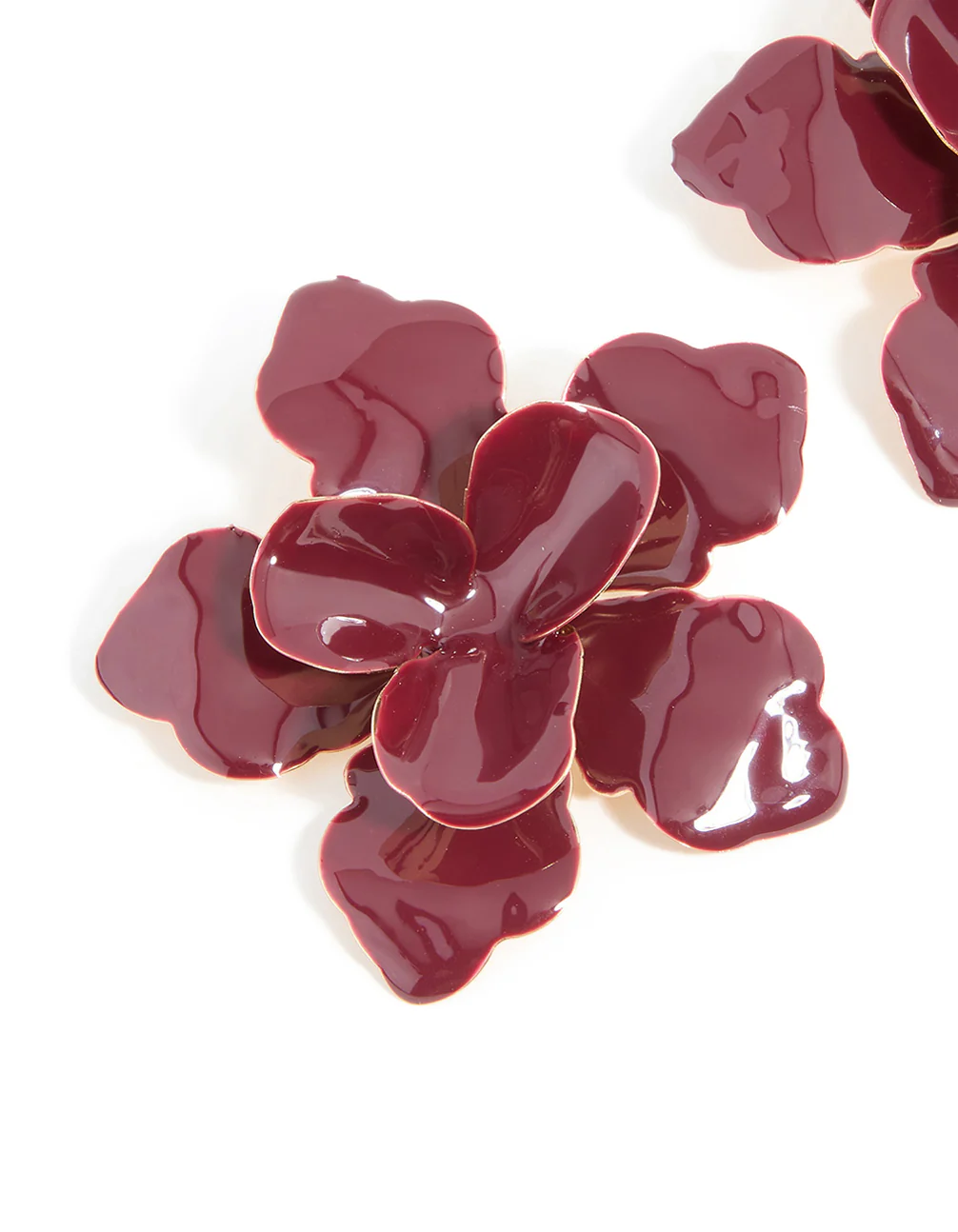 Gold Red Large Flower Stud Earrings - Image 4