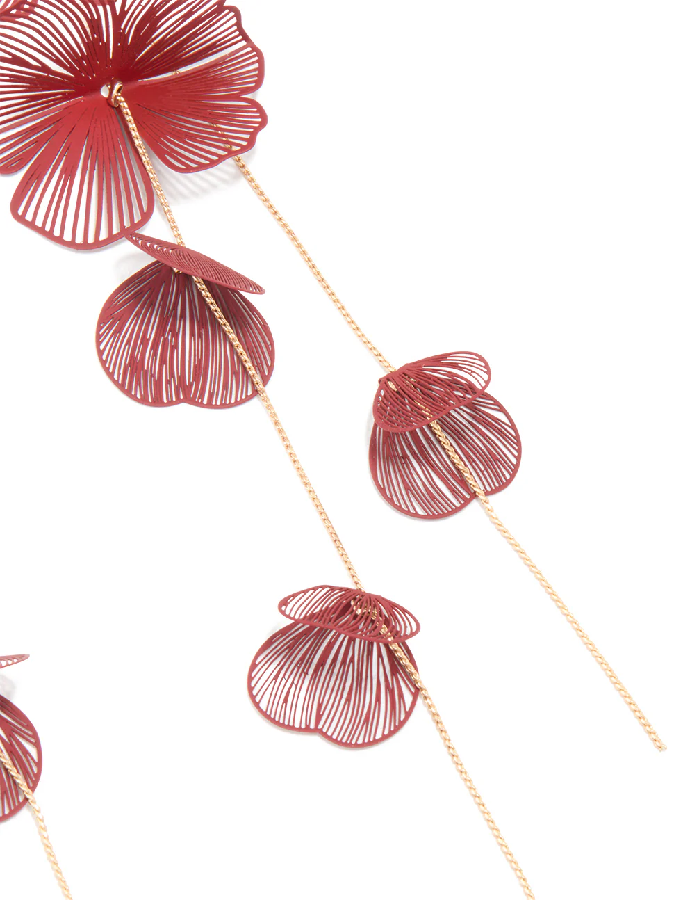 Gold Red Laser Cut Flower Drop Earrings - Image 3