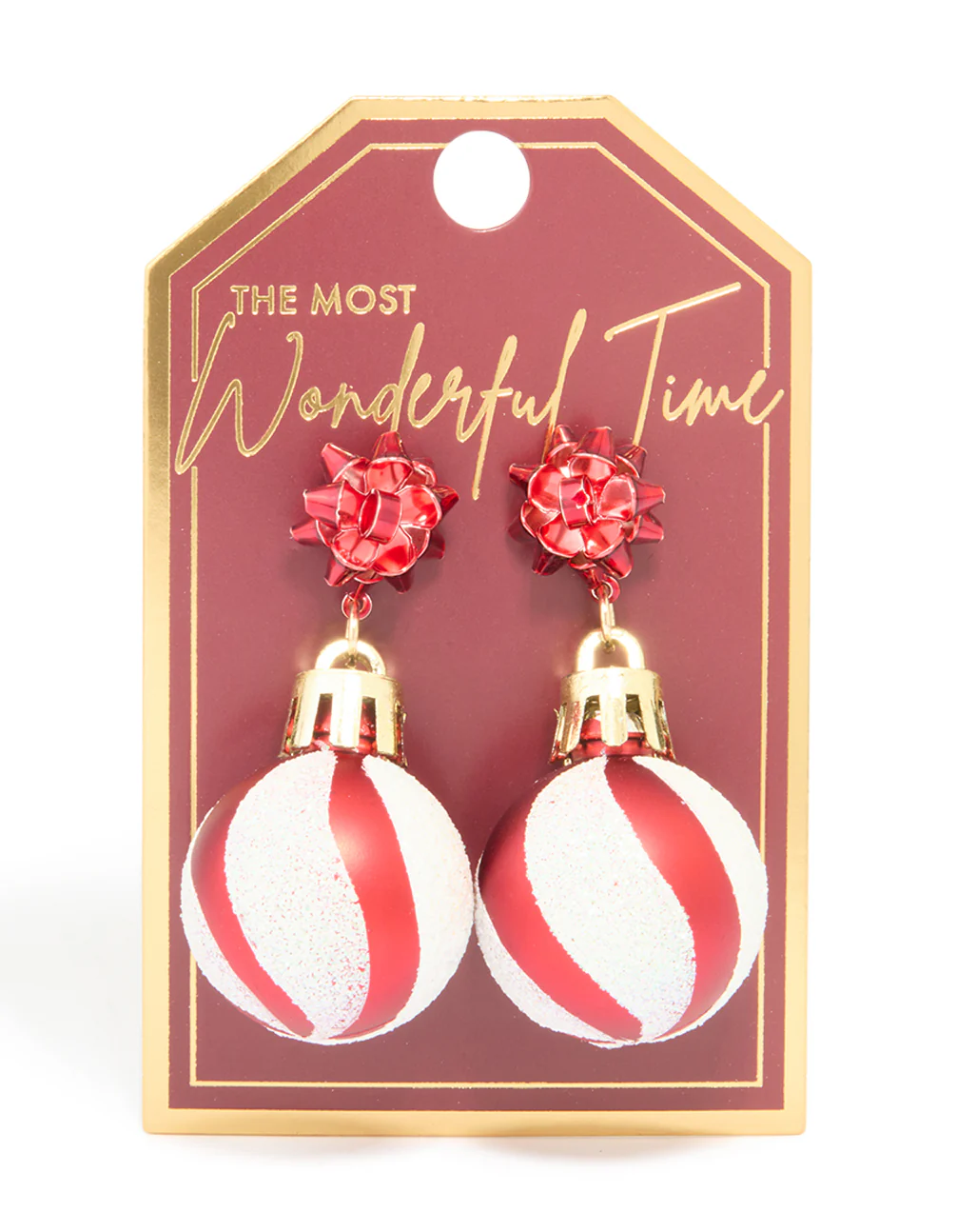Gold Red Ribbon Bauble Drop Earrings - Image 3