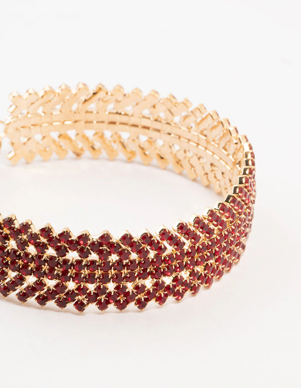 Gold & Red Spikey 4 Row Diamante Wrist Cuff - Image 2