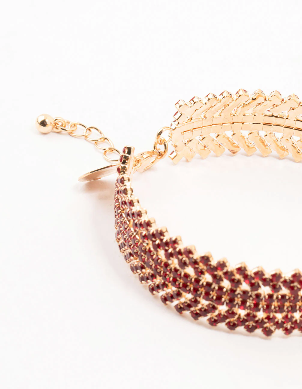 Gold & Red Spikey 4 Row Diamante Wrist Cuff - Image 3