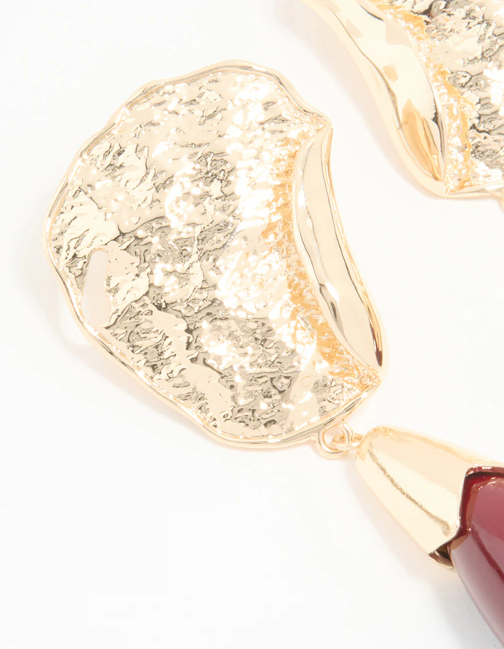 Gold Red Stone Molten Teardrop Earrings - Image 2