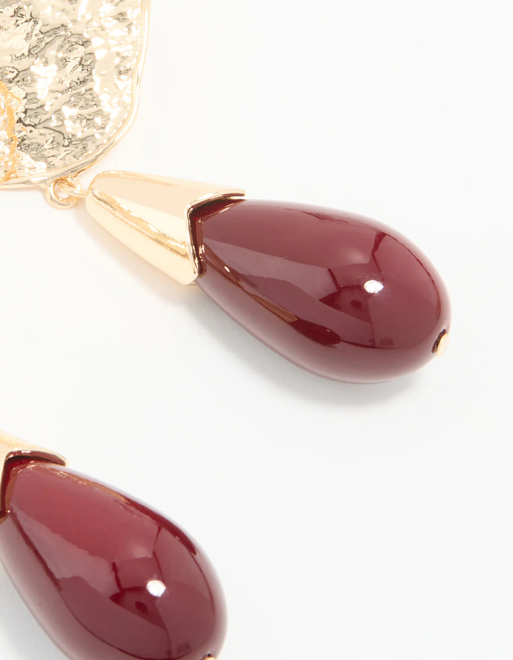 Gold Red Stone Molten Teardrop Earrings - Image 3