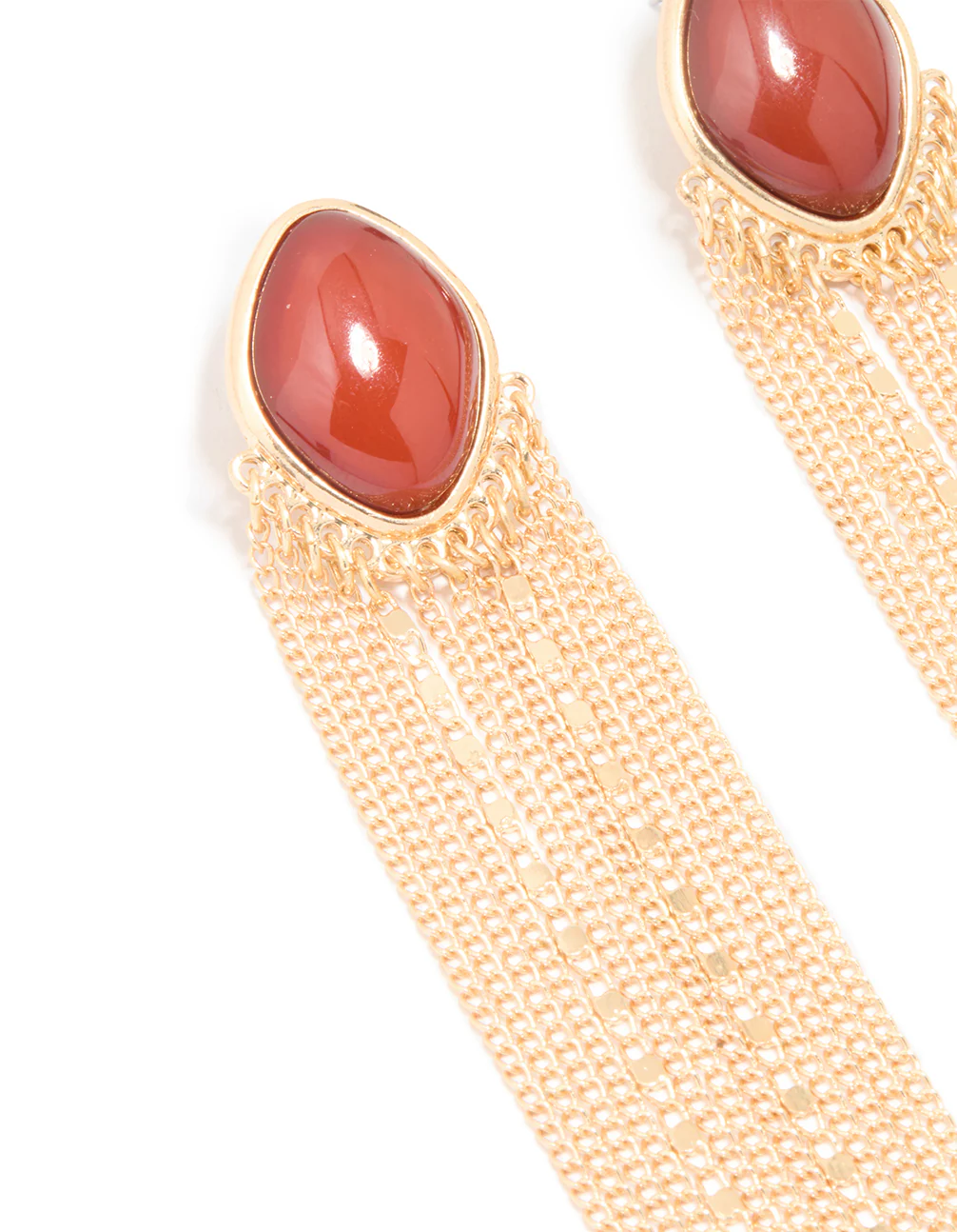 Gold Red Stone Waterfall Drop Earrings - Image 2