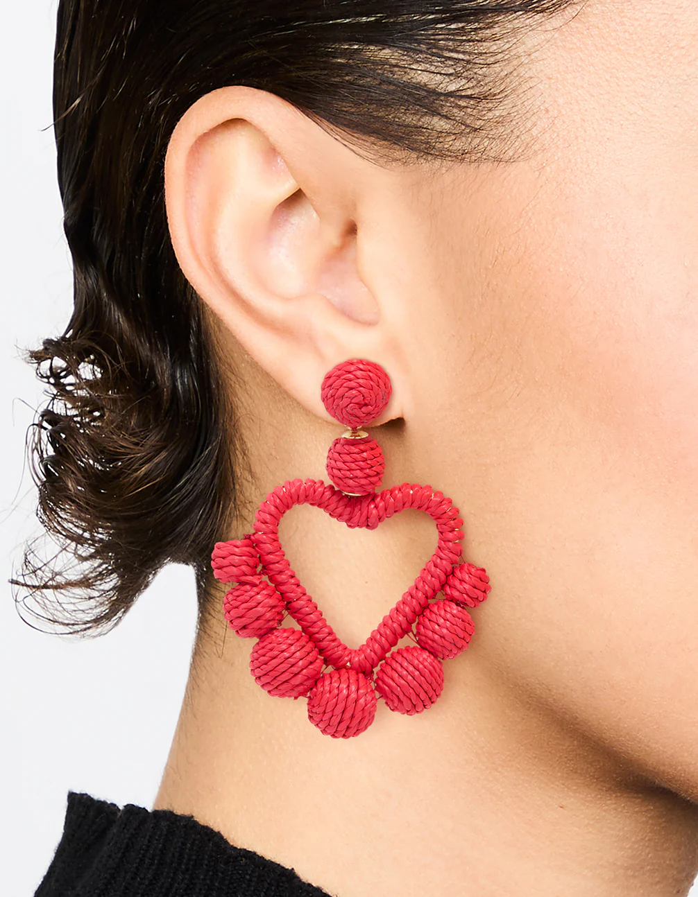Gold Red Thread Wrapped Heart Drop Earrings - Image 2