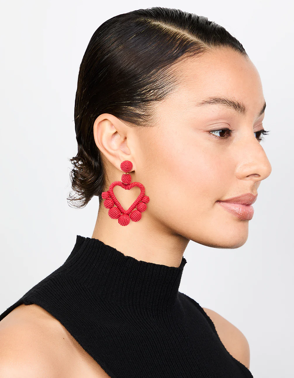 Gold Red Thread Wrapped Heart Drop Earrings - Image 3