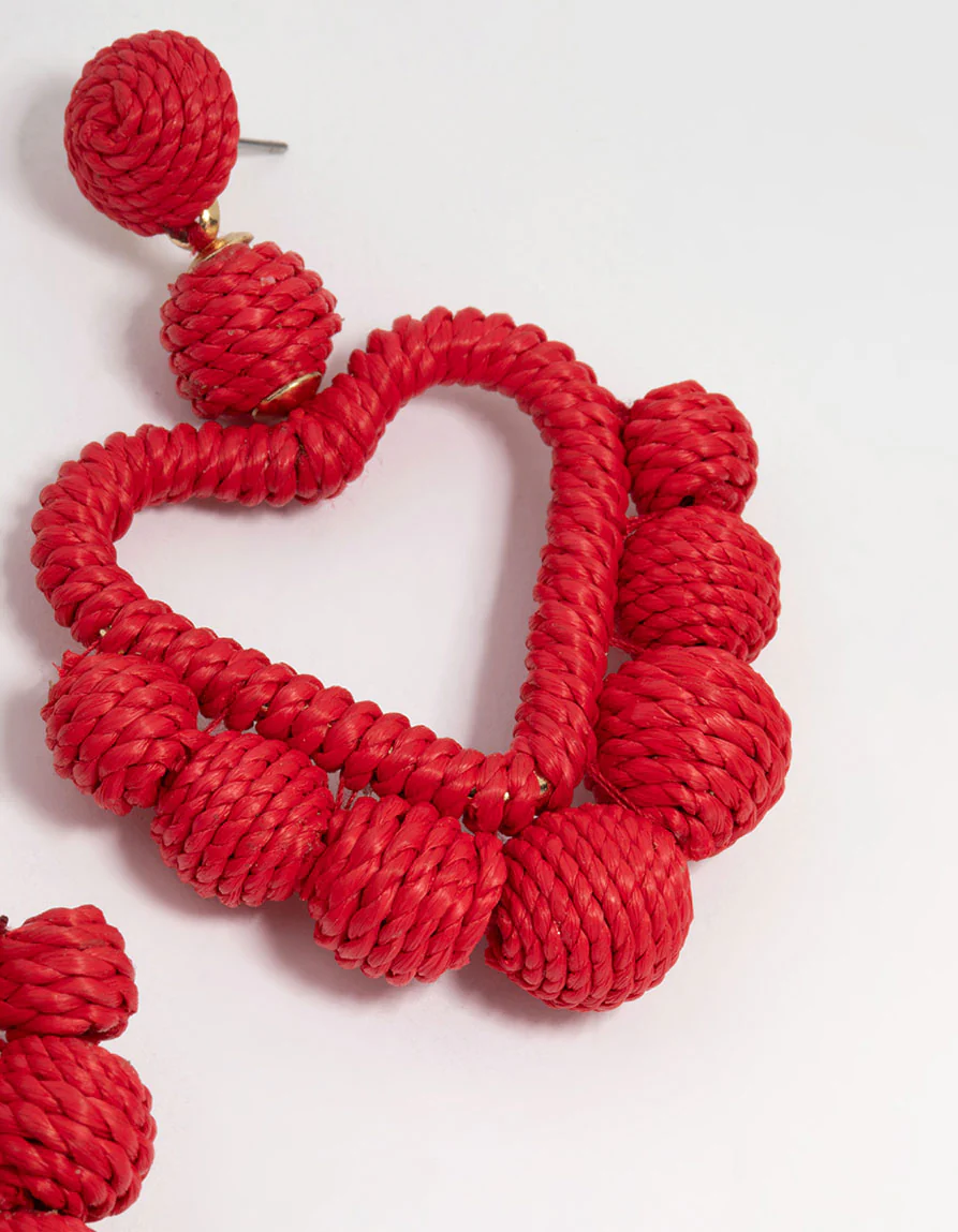 Gold Red Thread Wrapped Heart Drop Earrings - Image 5