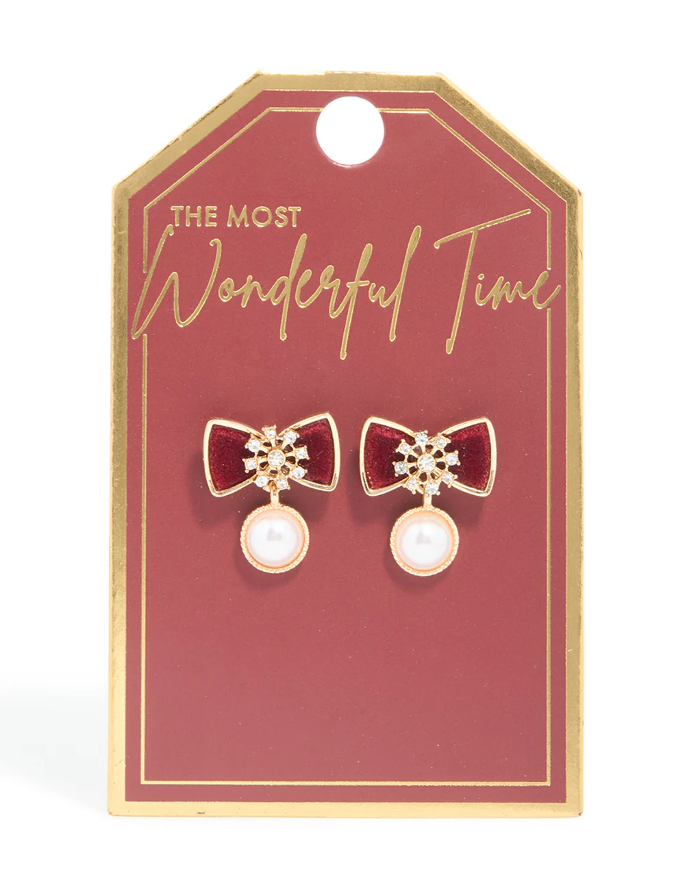 Gold Red Velvet Pearl & Snowflake Stud Earrings - Image 3
