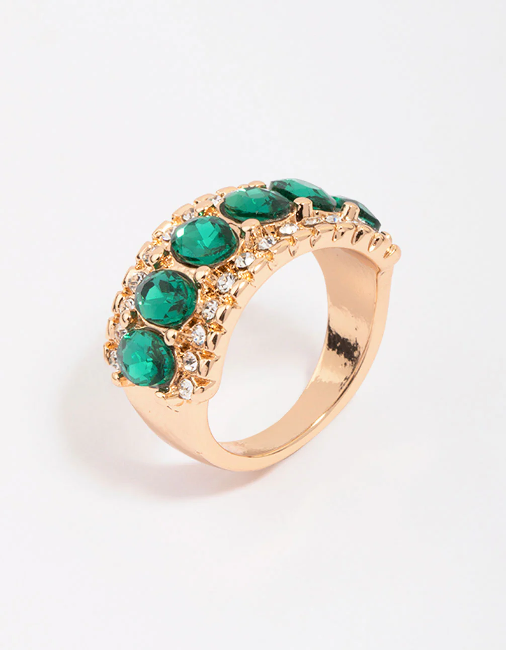 Gold Regal Emerald Oval Band Ring - Image 2