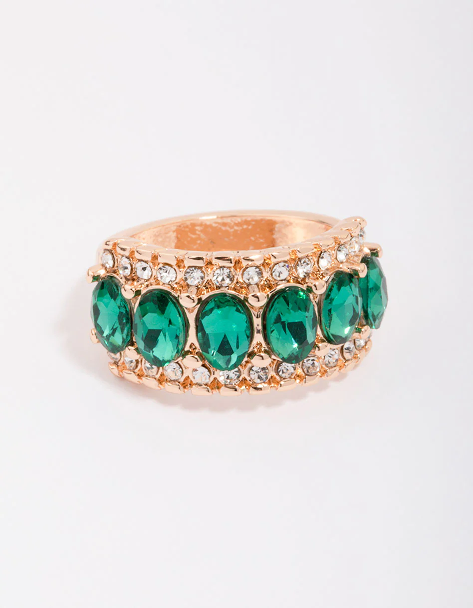 Gold Regal Emerald Oval Band Ring - Image 3