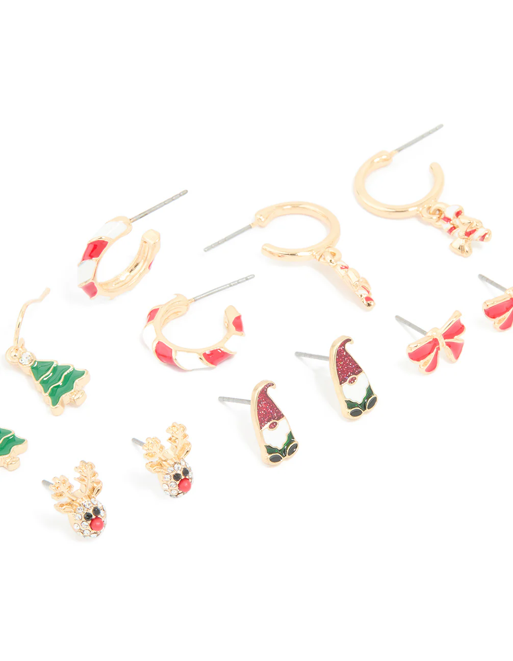 Gold Reindeer & Candy Cane Earrings 6-Pack - Image 2