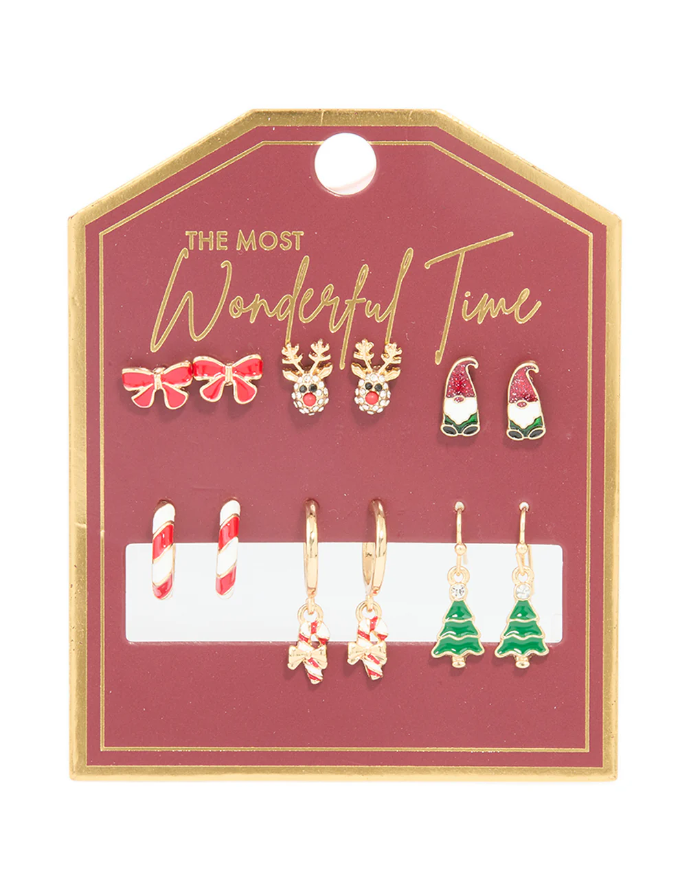 Gold Reindeer & Candy Cane Earrings 6-Pack - Image 3