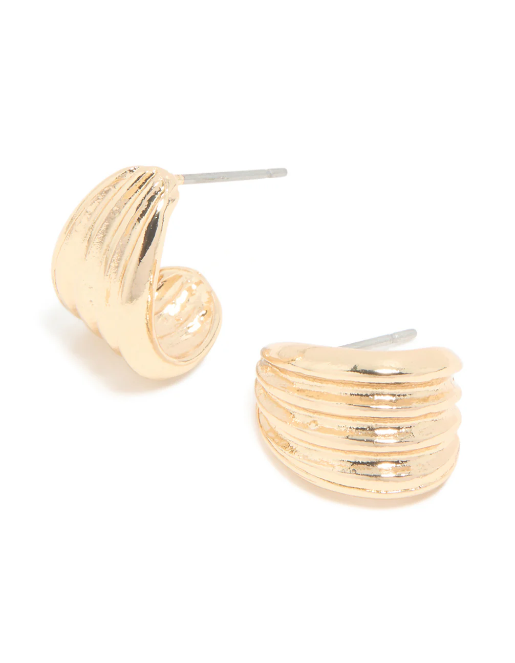 Gold Ribbed Huggie Earrings