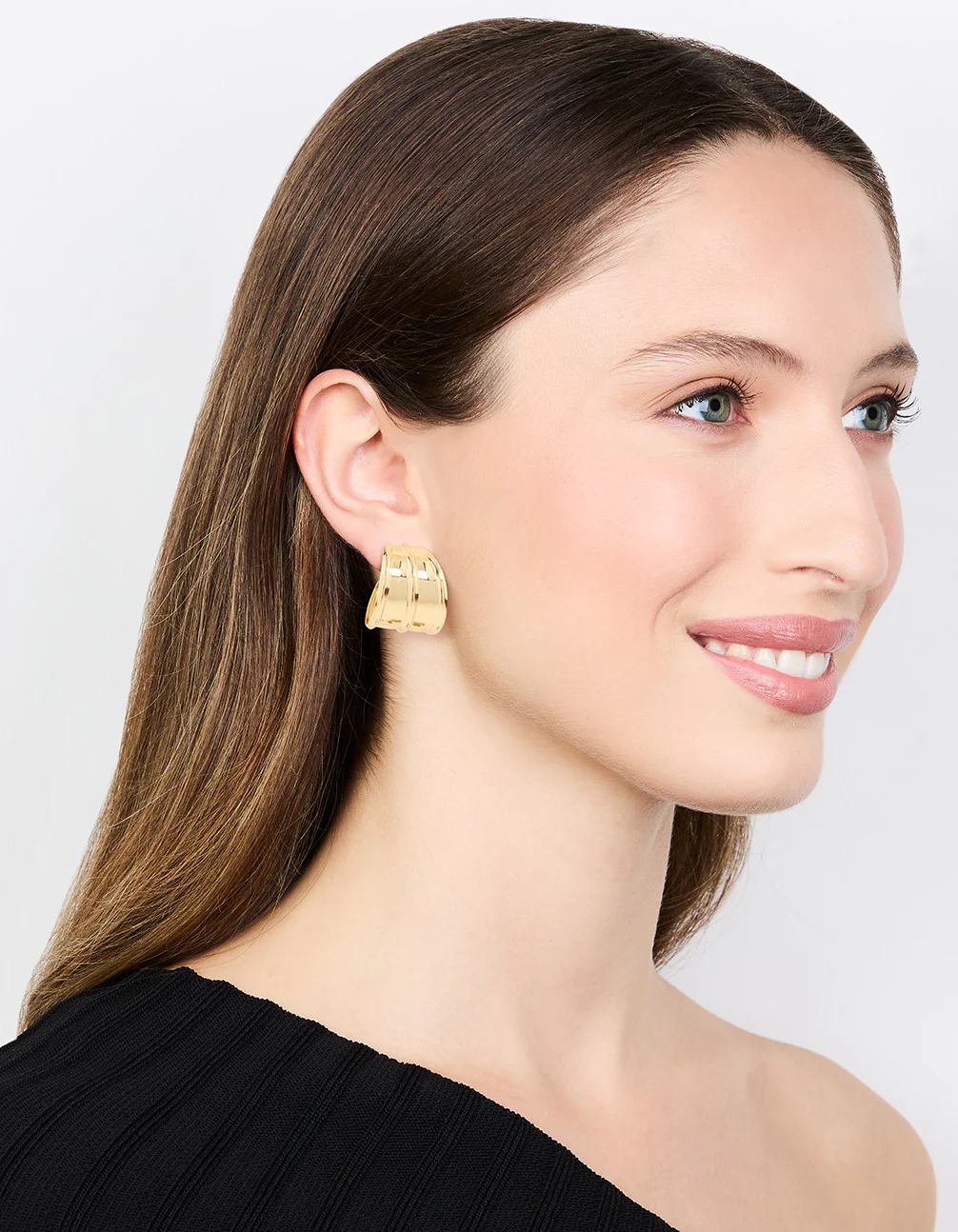 Gold Ribbed Large Hoop Earrings - Image 3