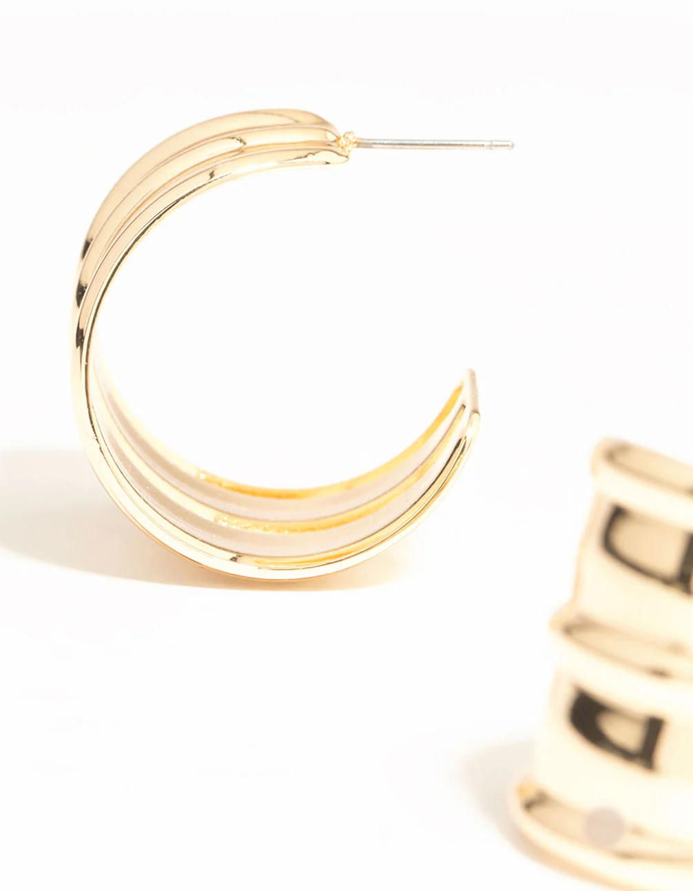 Gold Ribbed Large Hoop Earrings - Image 4