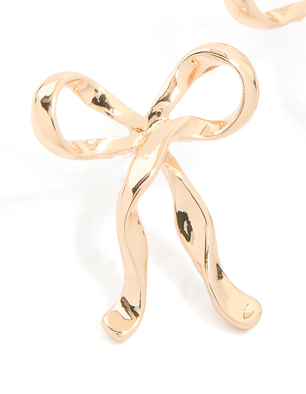 Gold Ribbon Bow Drop Earrings - Image 4