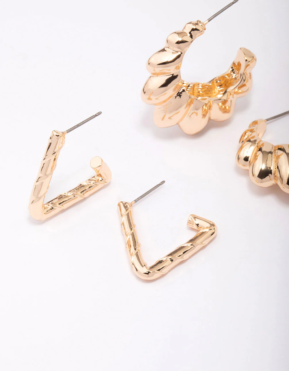 Gold Ripple Hoop Earring 3-Pack - Image 2