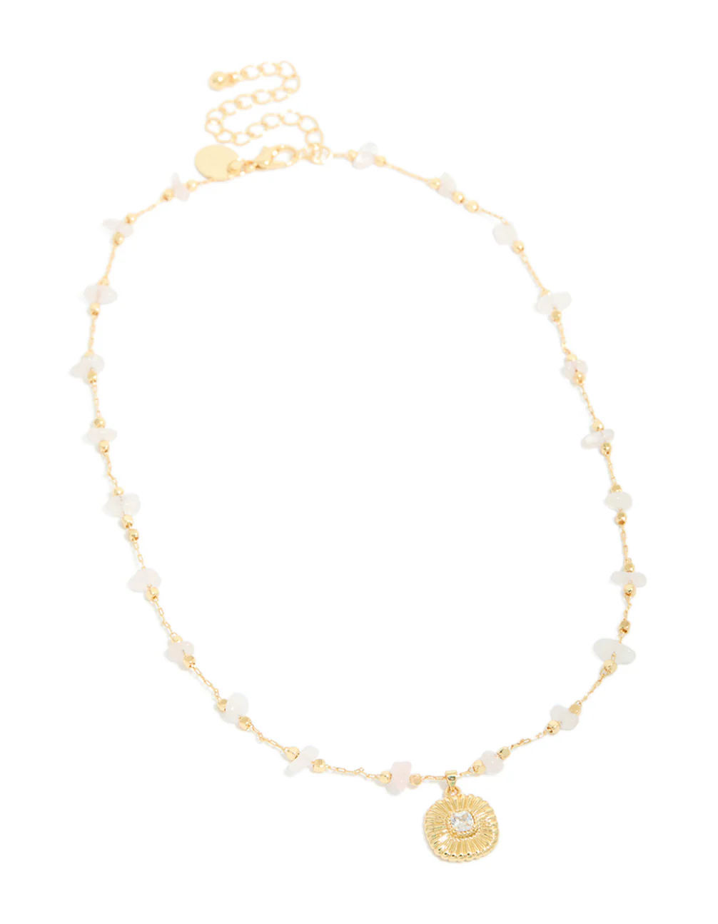 Gold Rose Quartz Semi Precious & Cubic Zirconia Ribbed Pendant Necklace - Image 2