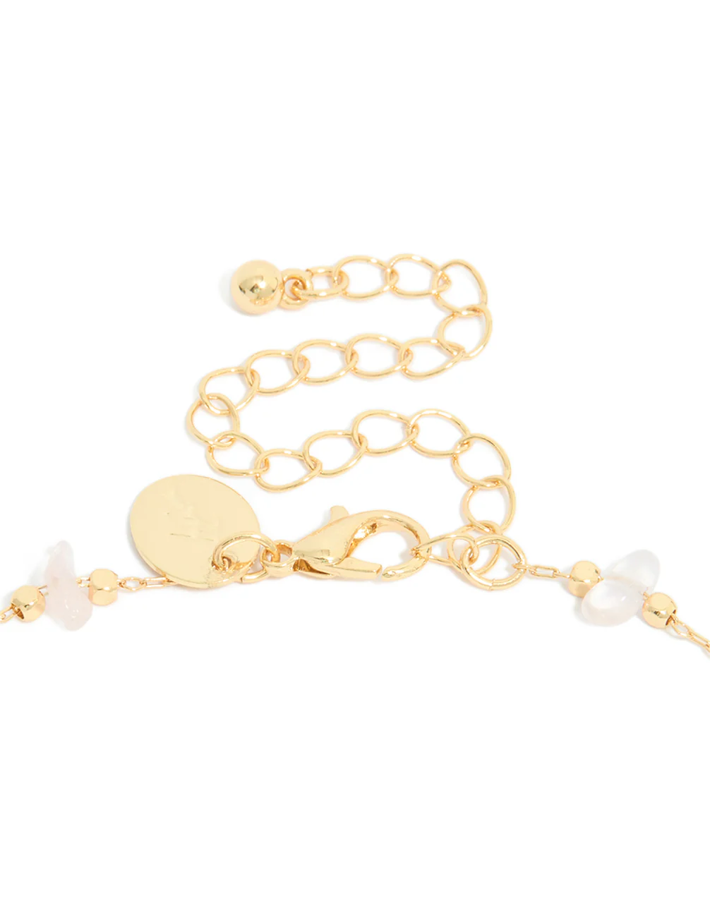 Gold Rose Quartz Semi Precious & Cubic Zirconia Ribbed Pendant Necklace - Image 3