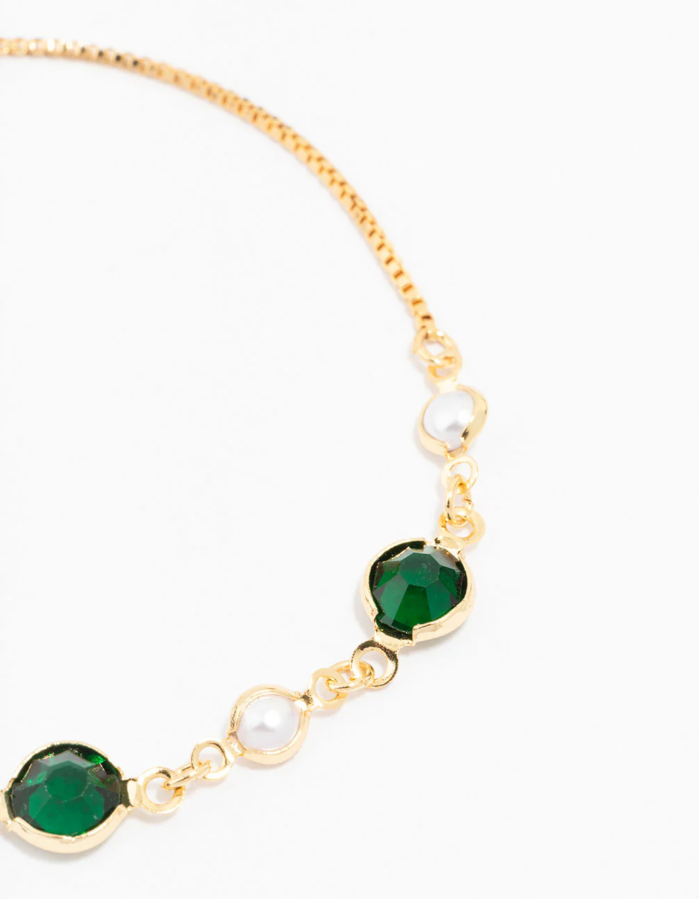 Gold Plated Cubic Zirconia Round Emerald & Pearl Toggle Bracelet - Image 2