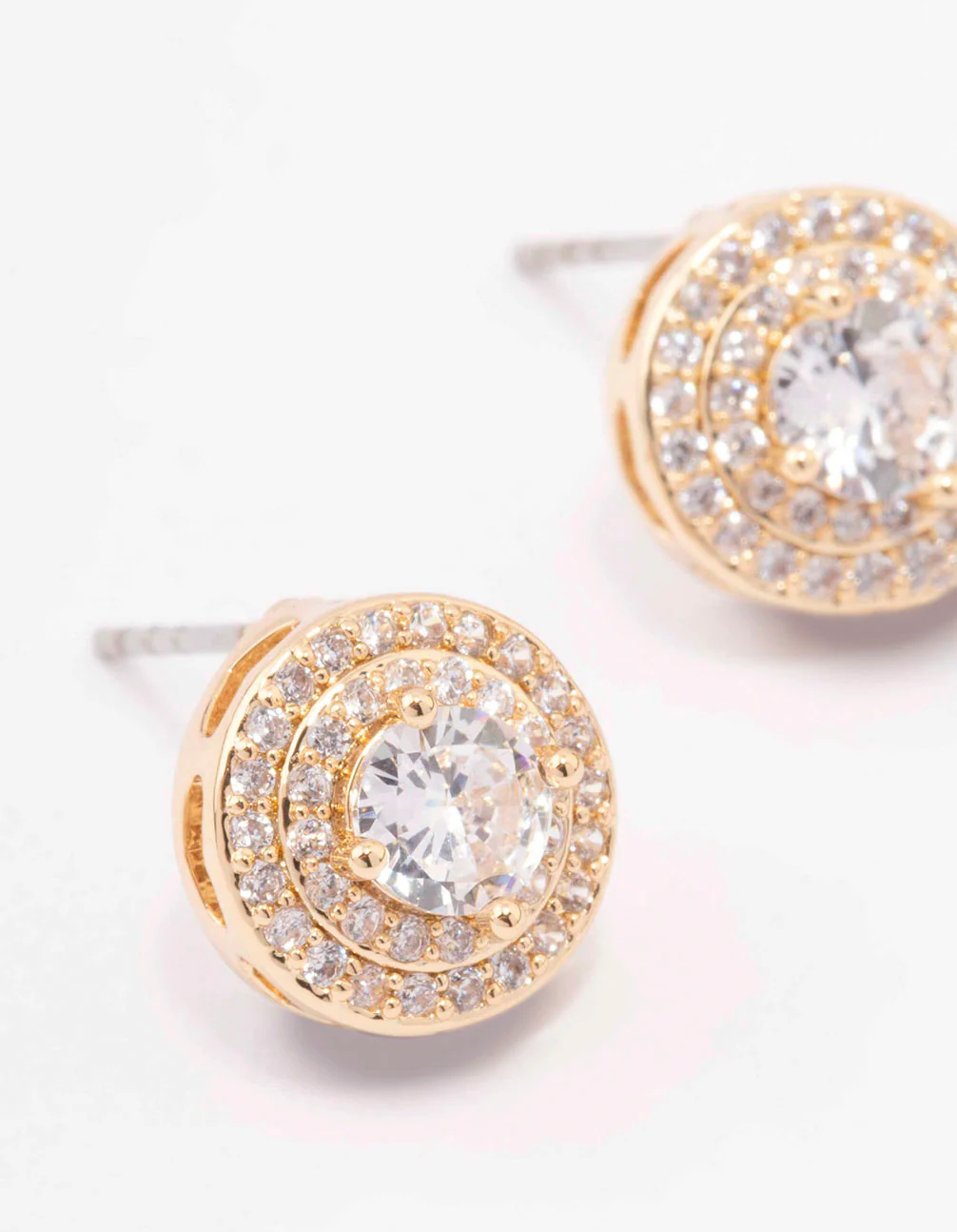 Gold Round Stone Ornate Stud Earrings - Image 2