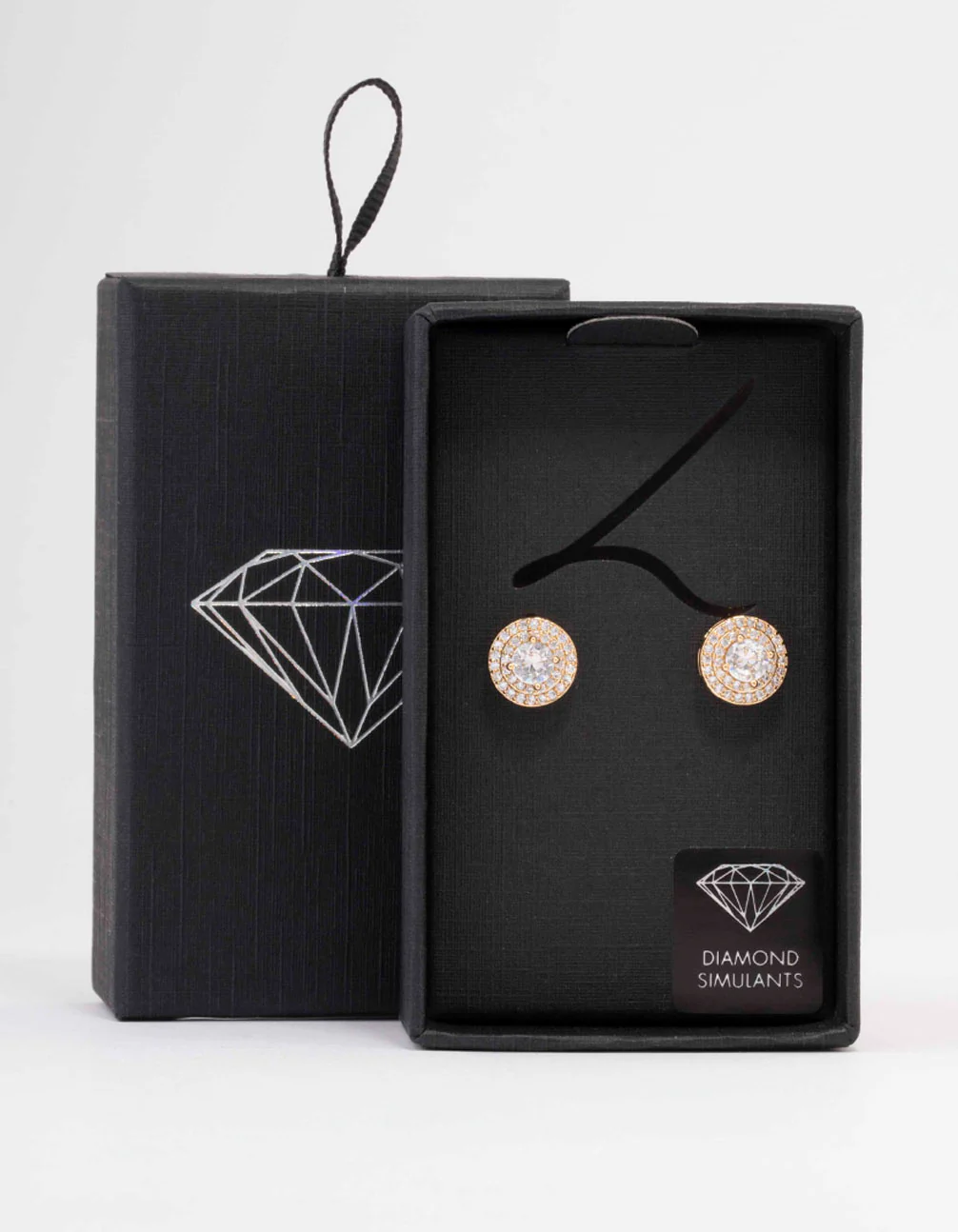 Gold Round Stone Ornate Stud Earrings - Image 3