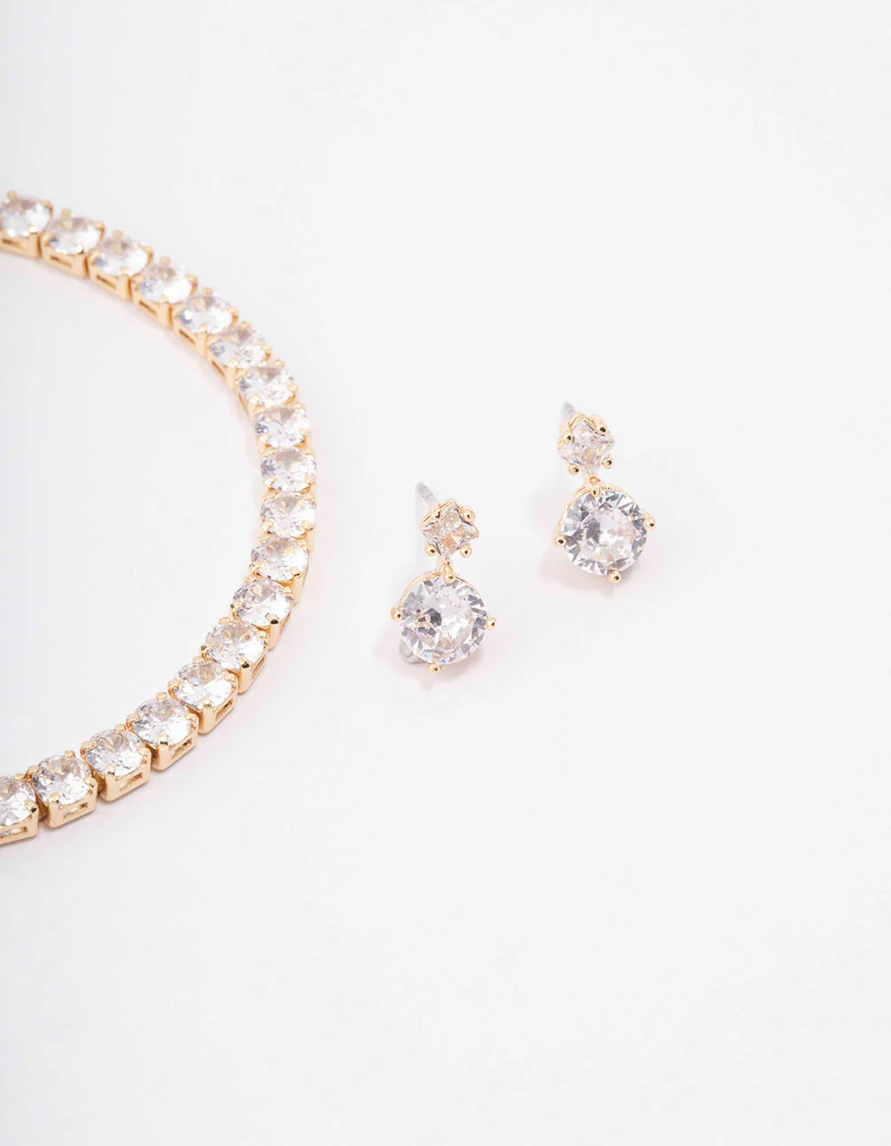 Gold Round Tennis Bracelet & Earring Set - Image 2