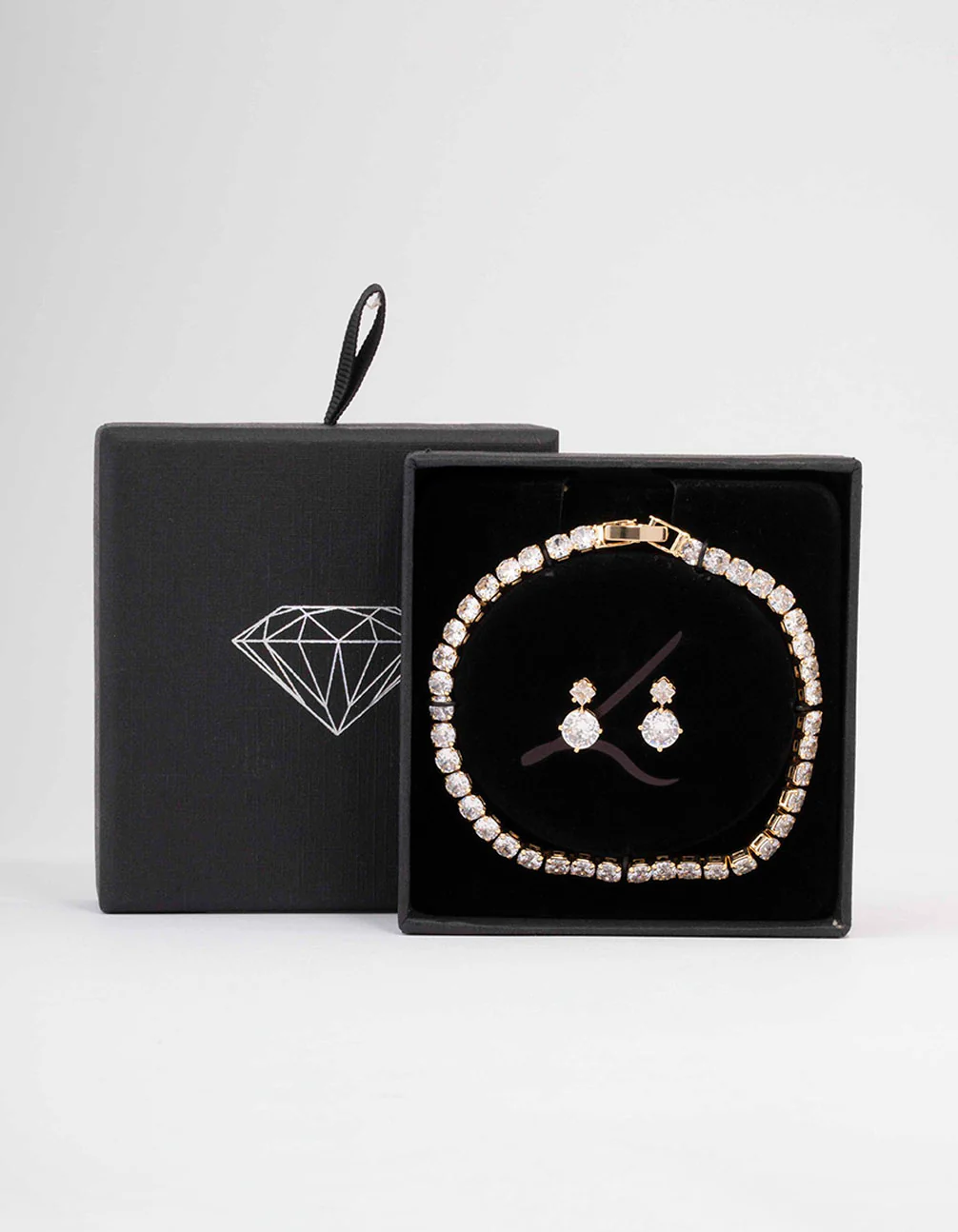 Gold Round Tennis Bracelet & Earring Set - Image 3
