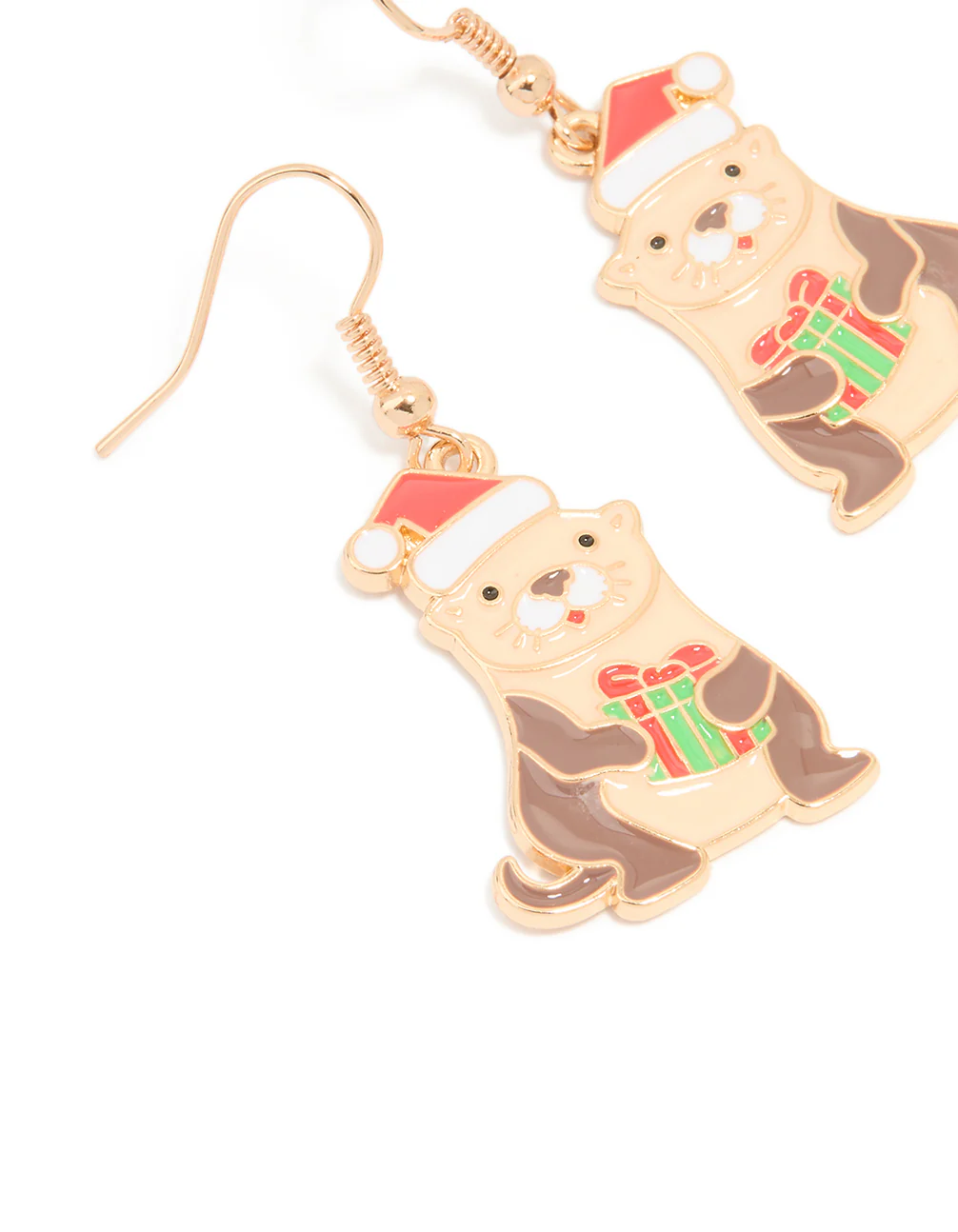 Gold Santa Hat Otter Drop Earrings - Image 2