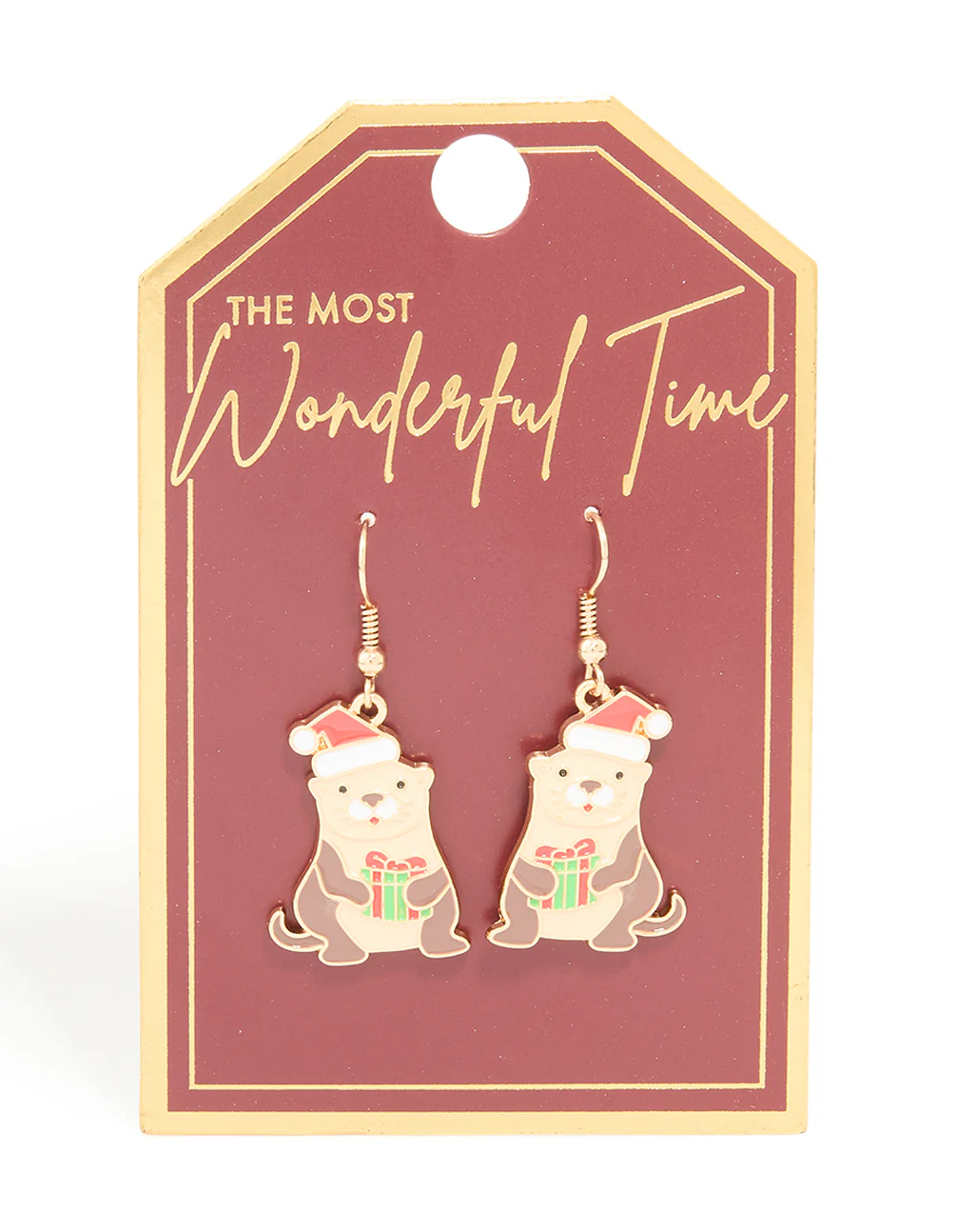 Gold Santa Hat Otter Drop Earrings - Image 3