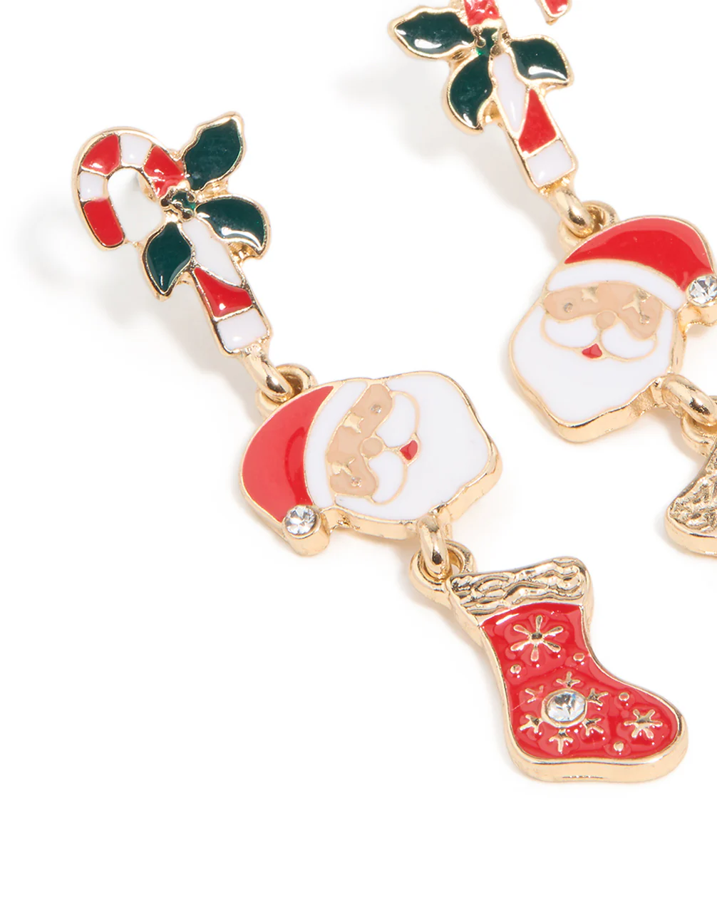 Gold Santa Stocking & Holly Drop Earrings - Image 2