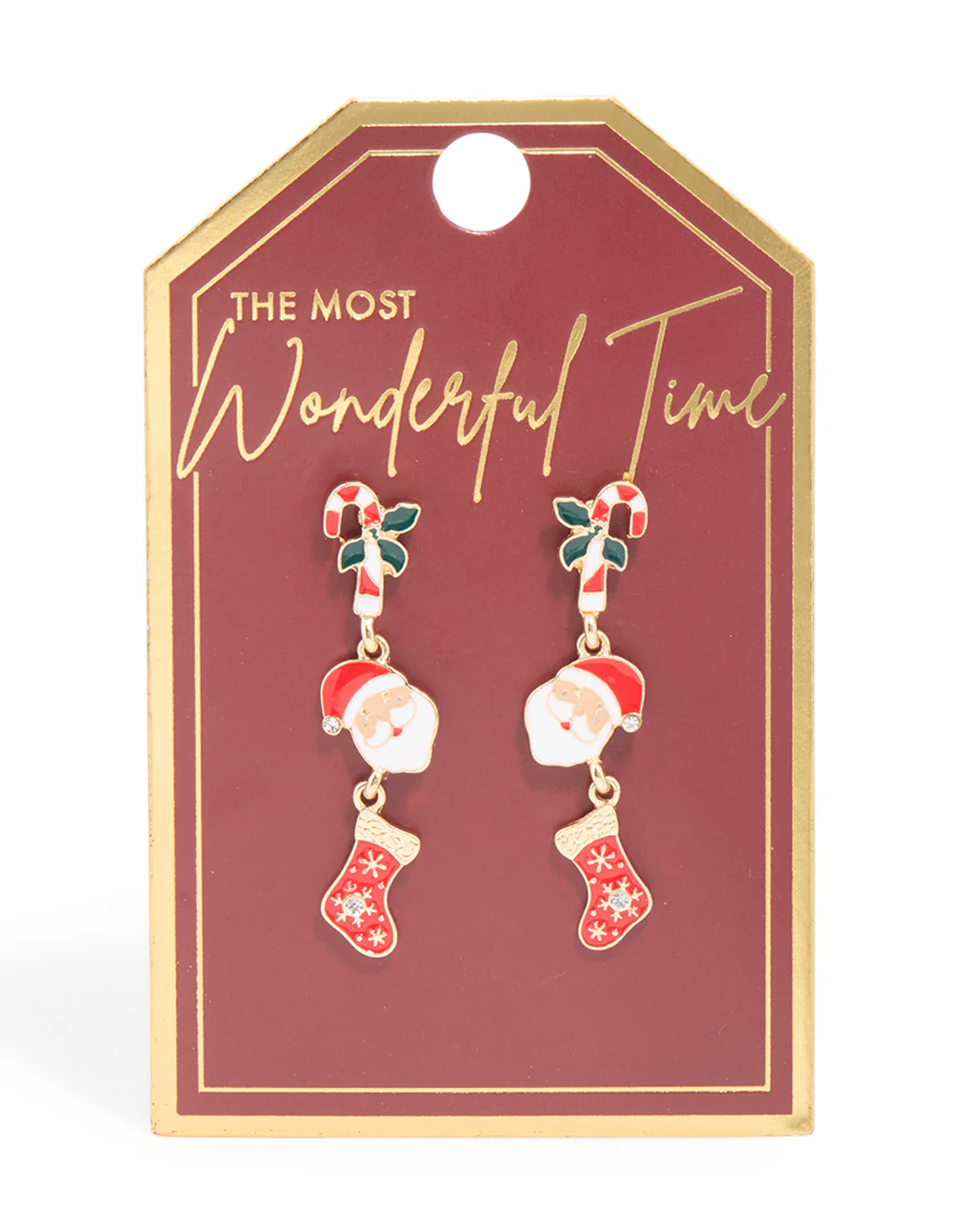 Gold Santa Stocking & Holly Drop Earrings - Image 3