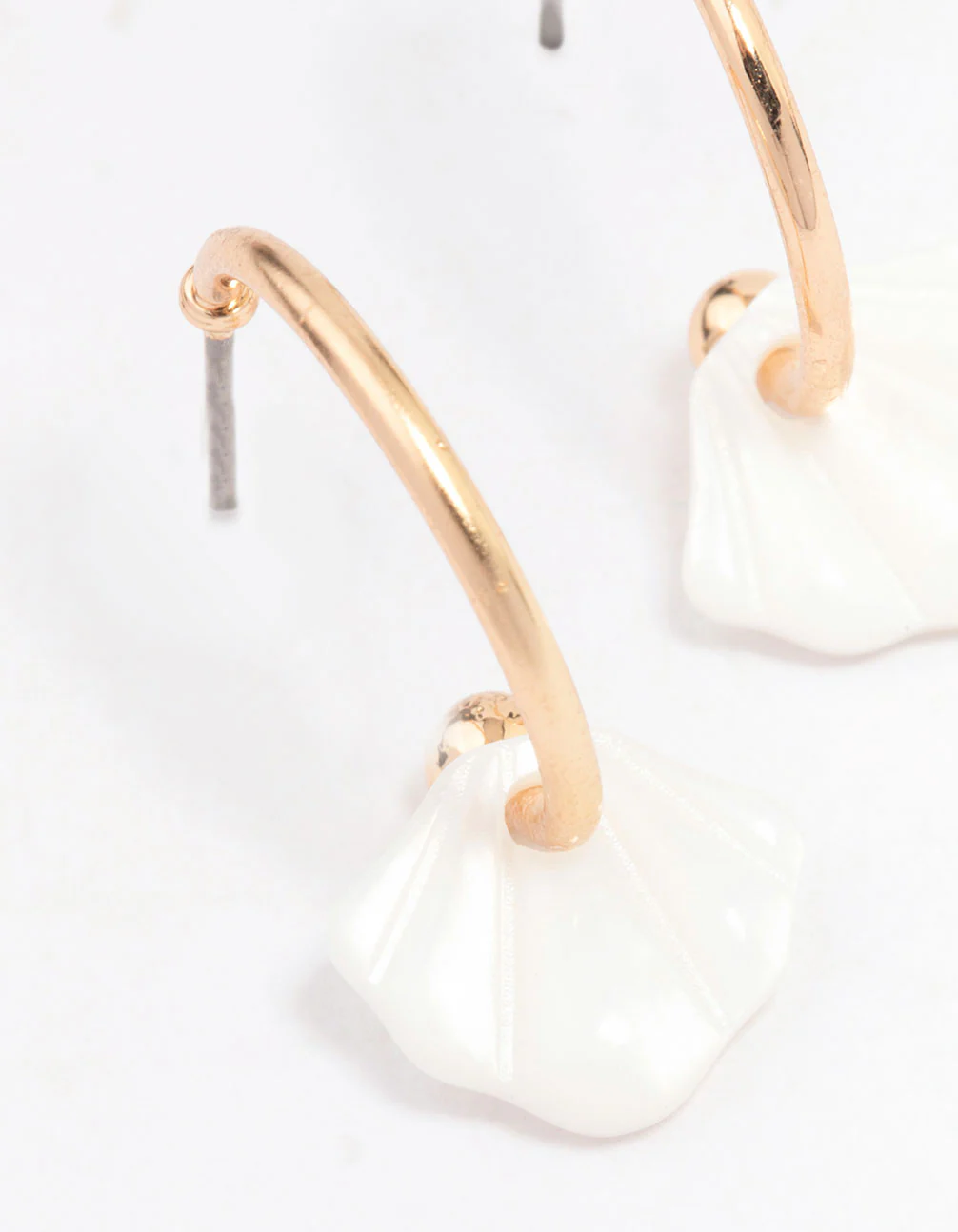 Gold Genuine Shell Huggie Hoop Earrings - Image 2