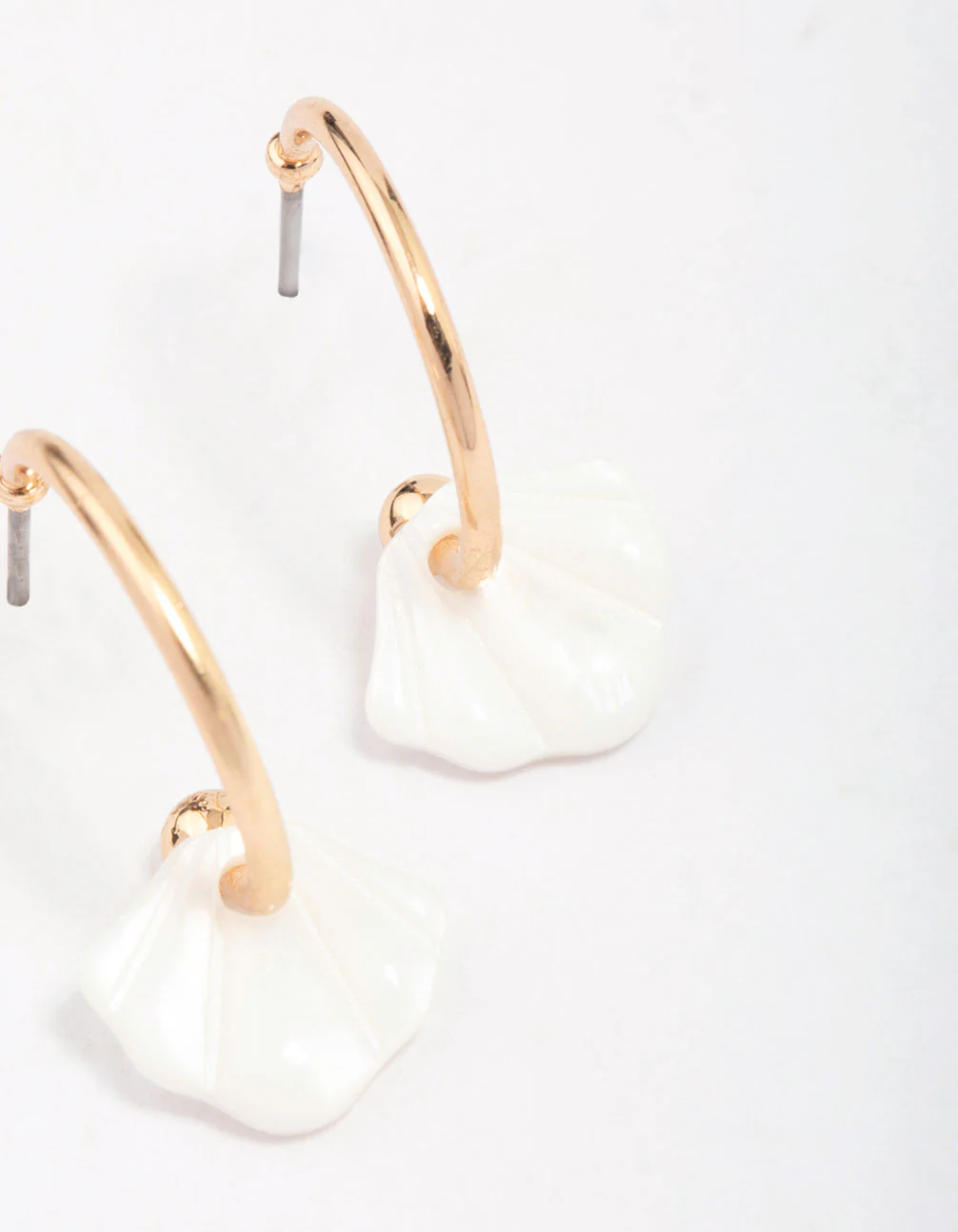 Gold Genuine Shell Huggie Hoop Earrings - Image 3