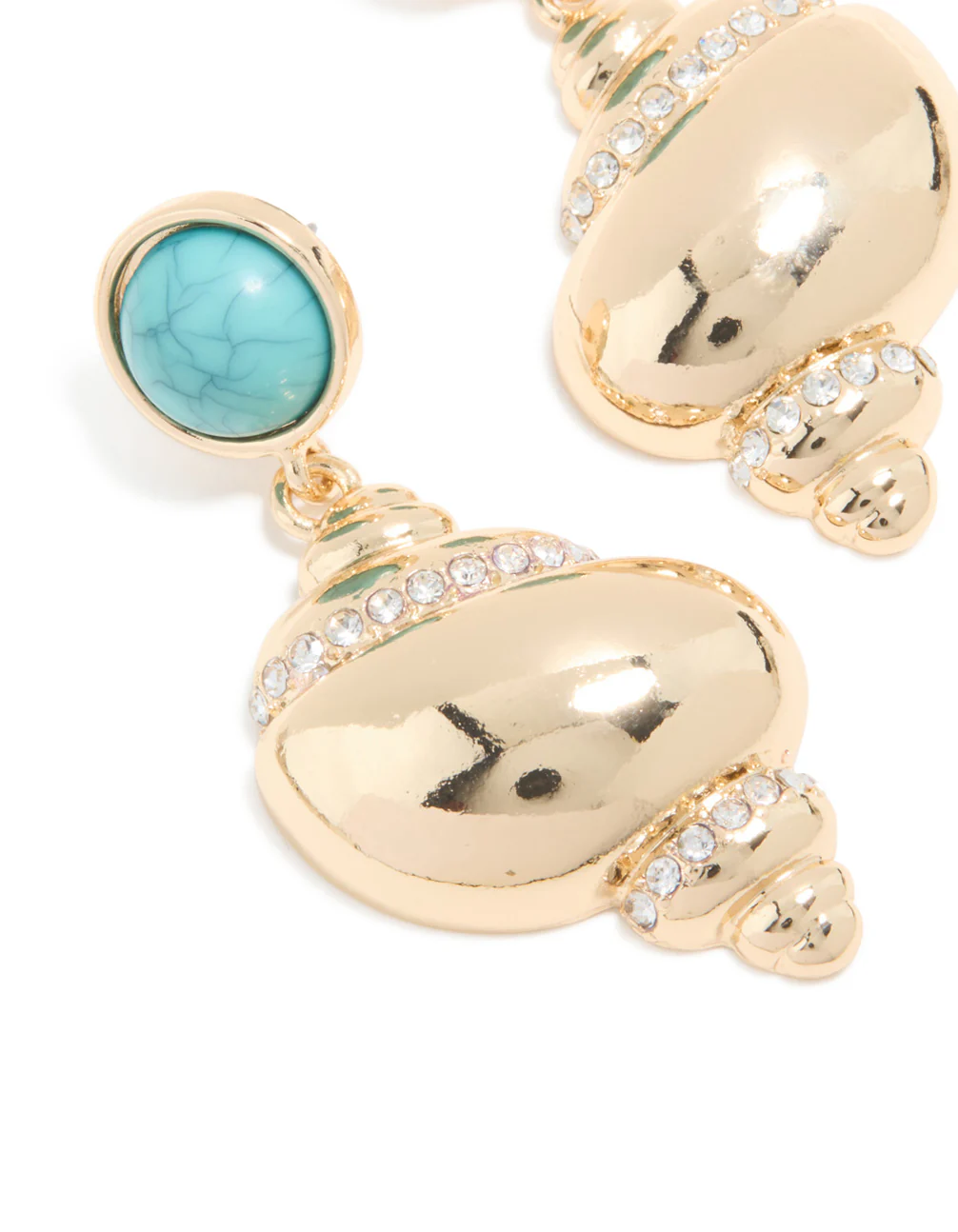 Gold Shell & Turquoise Stone Stud Drop Earrings - Image 4