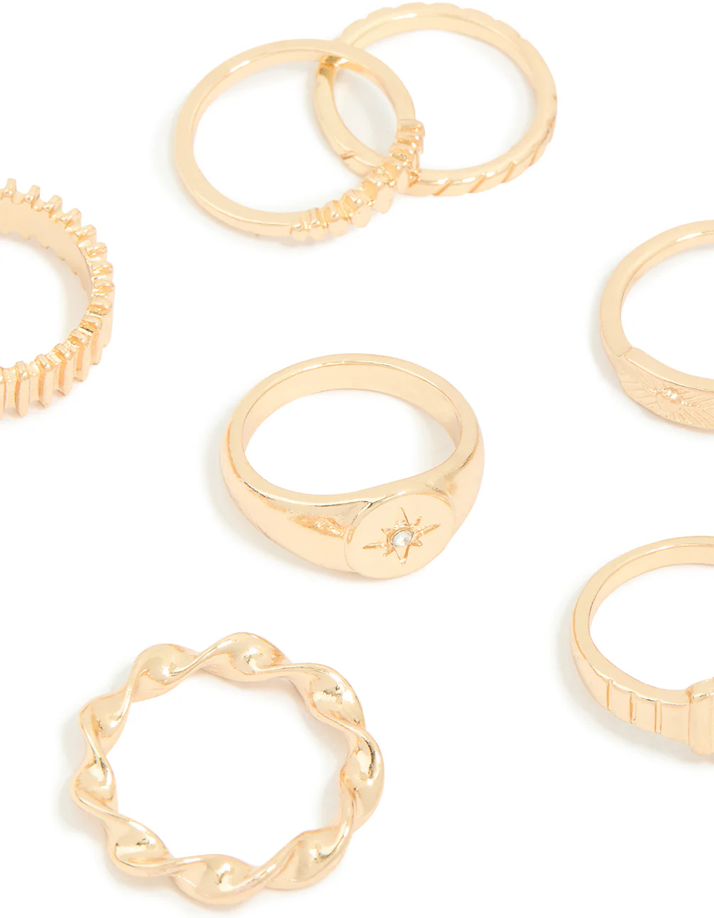 Gold Signet Ribbed & Twisted Rings 10-Pack - Image 2