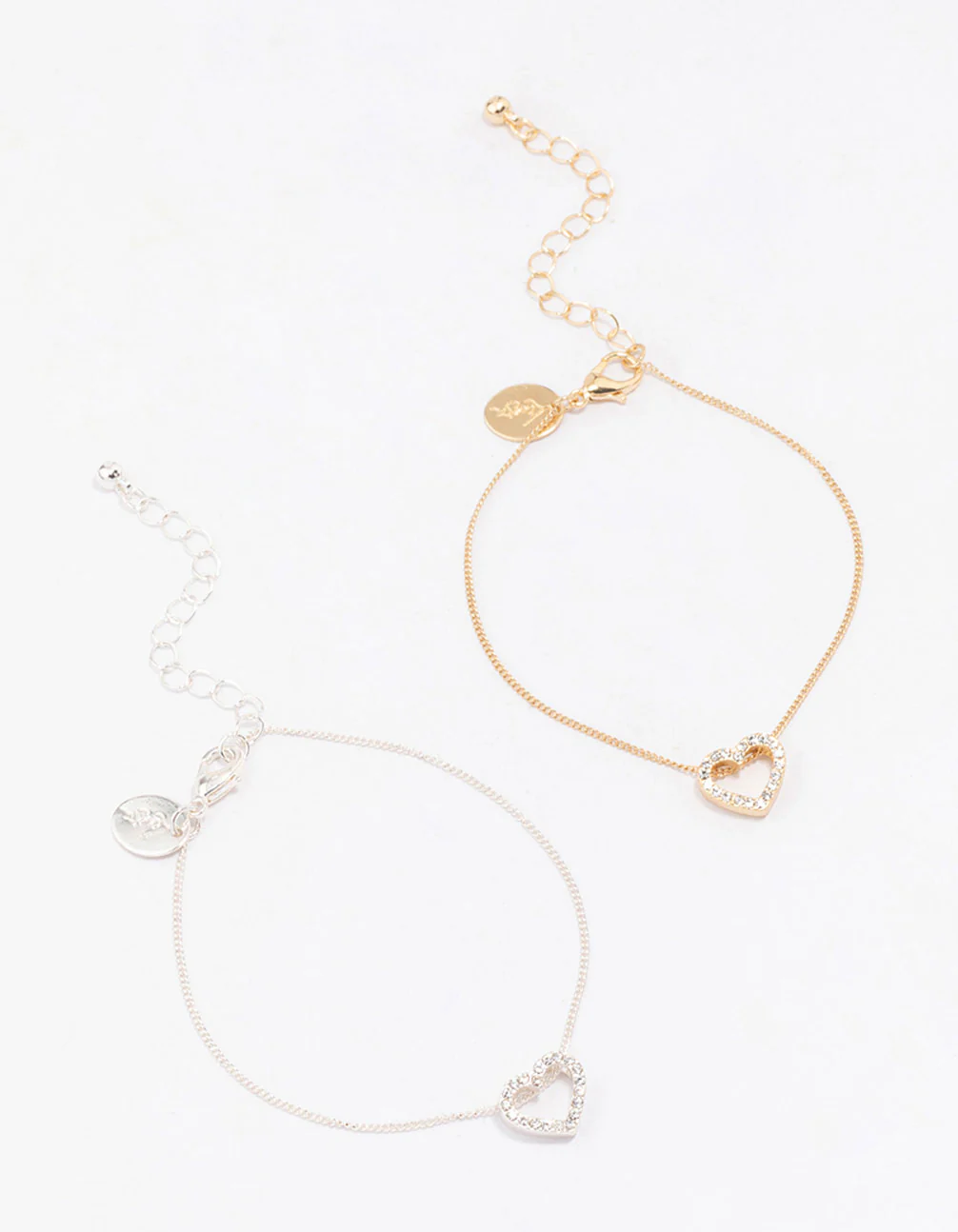 Gold & Silver Open Heart Diamante Bracelets 2-Pack - Image 3