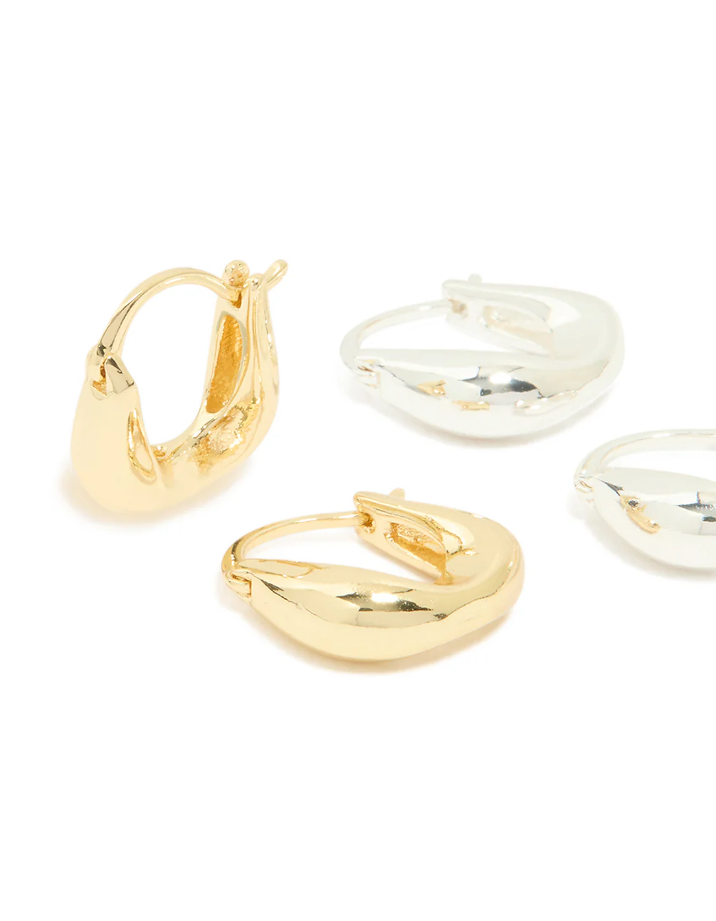 Gold & Silver Plated Brass Curved Huggie Earrings 2-Pack - Image 3