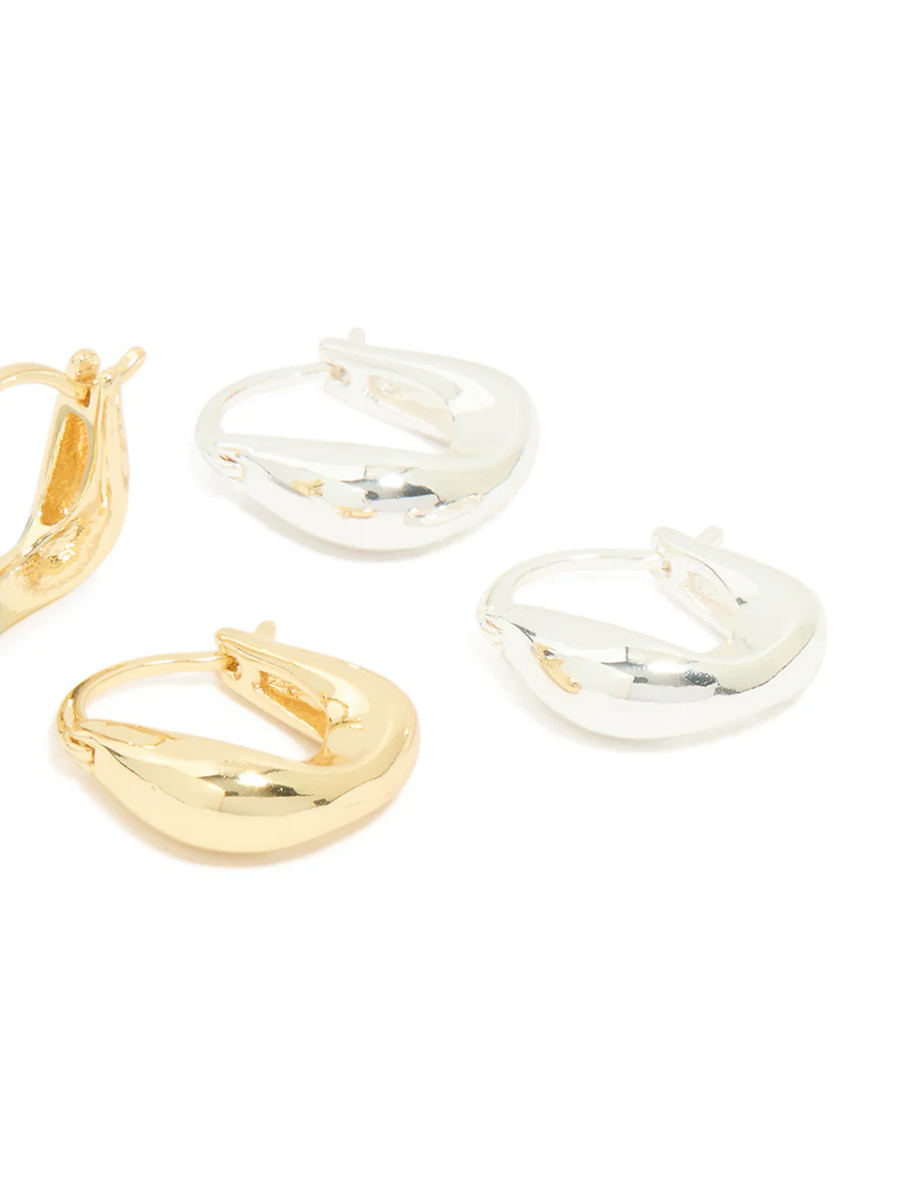 Gold & Silver Plated Brass Curved Huggie Earrings 2-Pack - Image 5